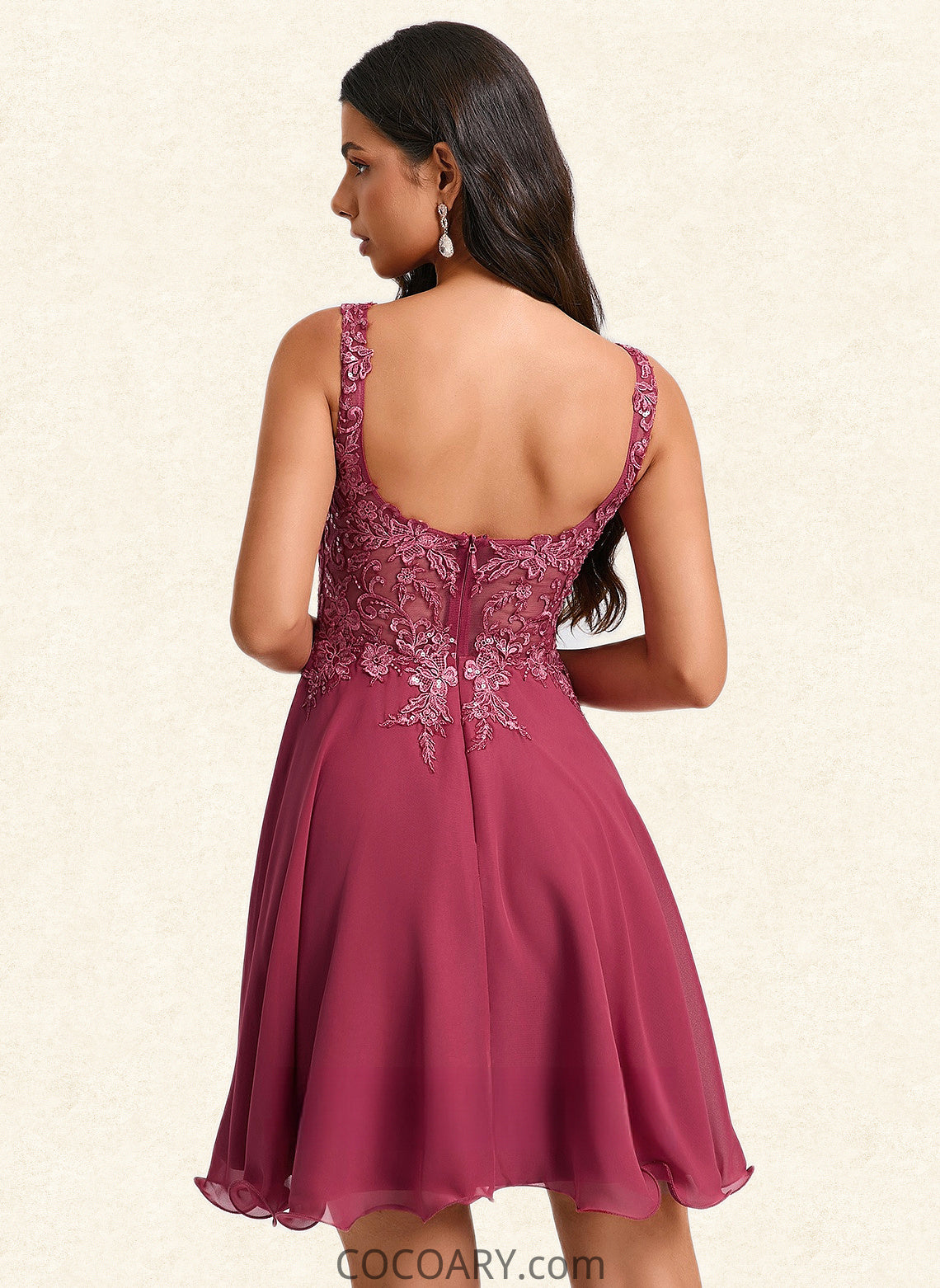 Judy A-line Scoop Short Chiffon Homecoming Dress With Sequins Appliques Lace DA8P0025681