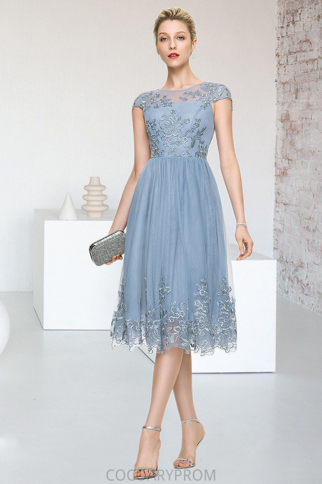 Natalie A-line Scoop Knee-Length Lace Tulle Homecoming Dress With Sequins DA8P0020579