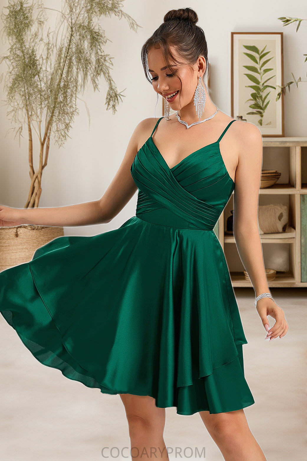 Anna A-line V-Neck Short/Mini Silky Satin Homecoming Dress DA8P0020463