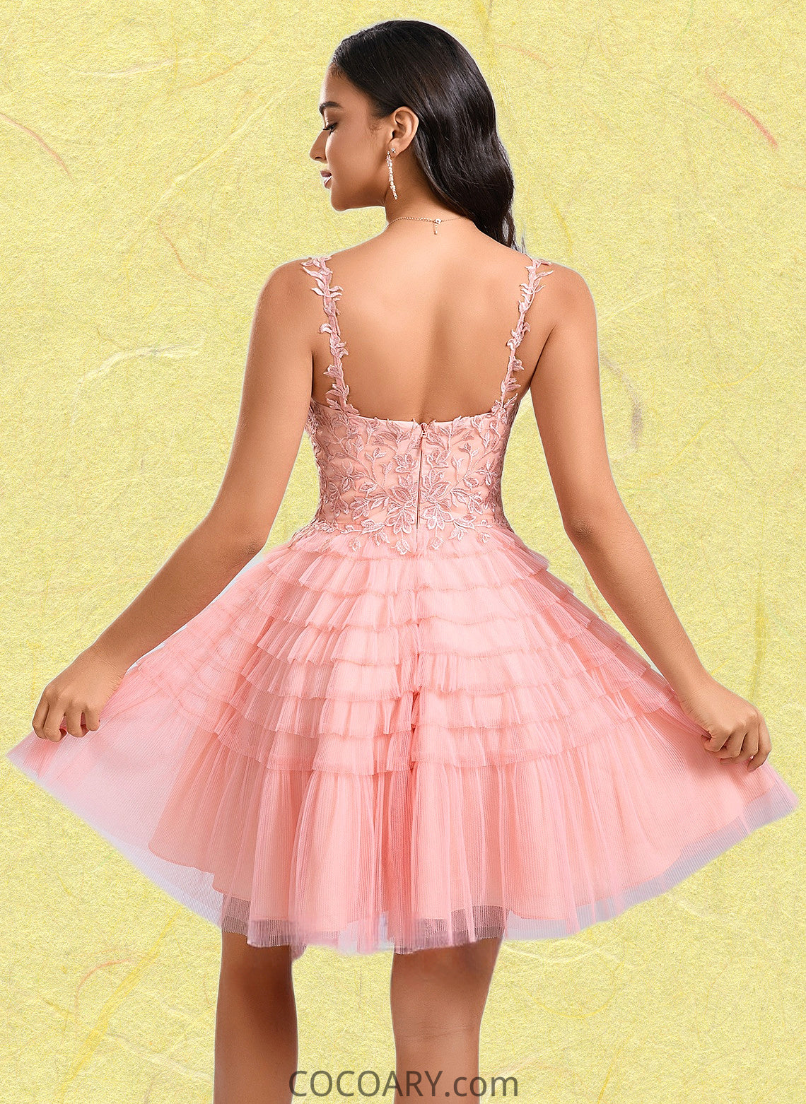 Frederica Ball-Gown/Princess Scoop Short Tulle Lace Homecoming Dress With Ruffle DA8P0025676