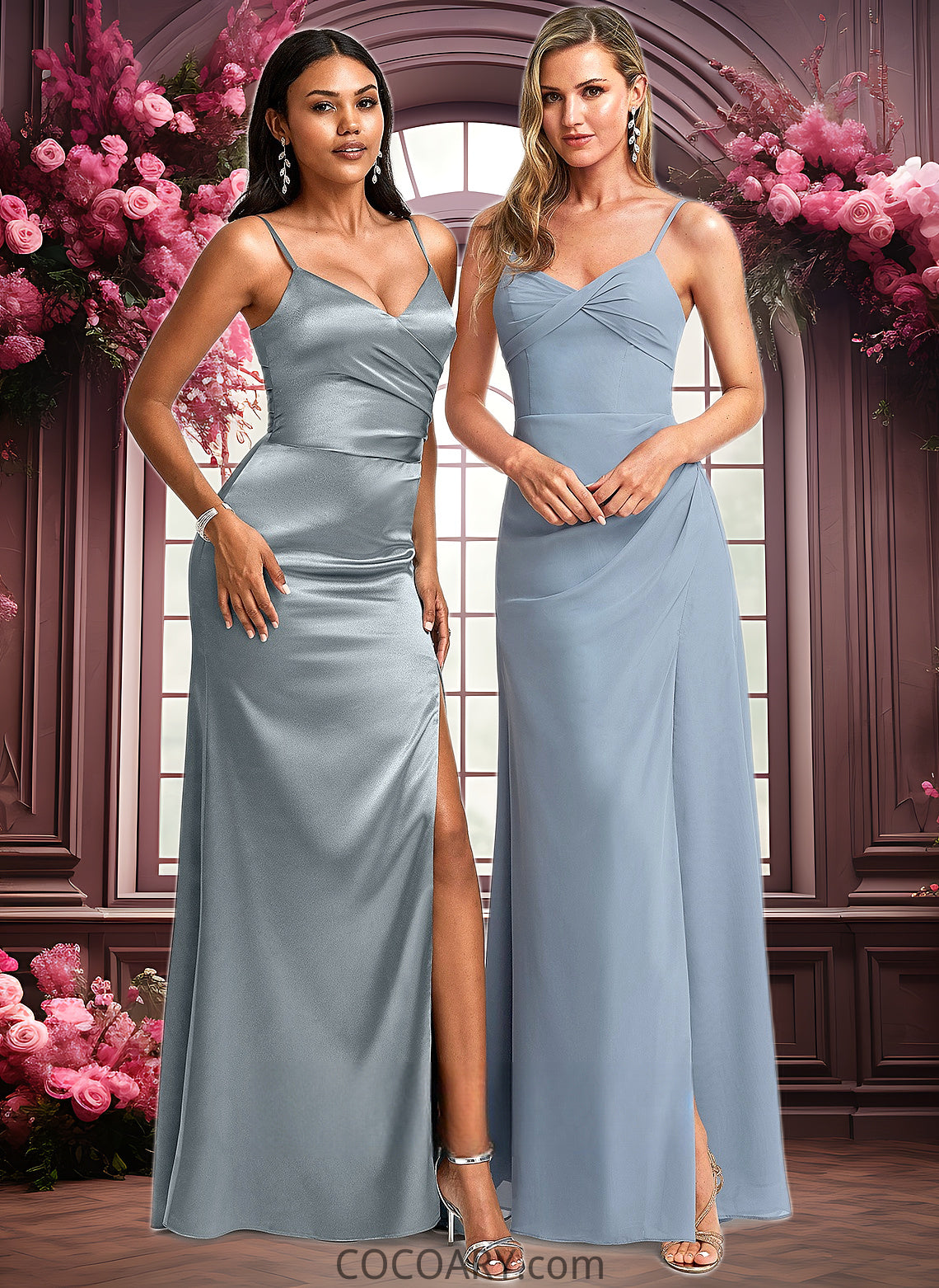 Brooke A-line V-Neck Floor-Length Chiffon Bridesmaid Dress DA8P0025726