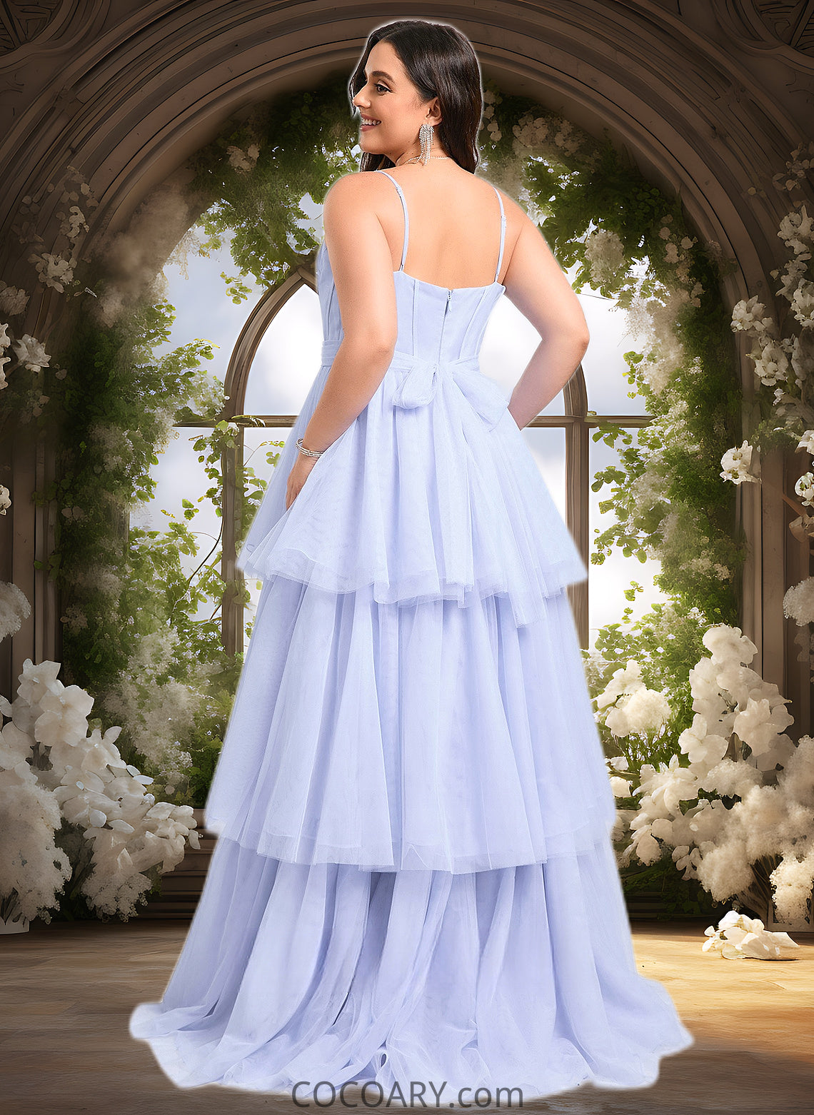 Kaley Ball-Gown/Princess Sweetheart Sweep Train Tulle Prom Dresses With Bow DA8P0025843