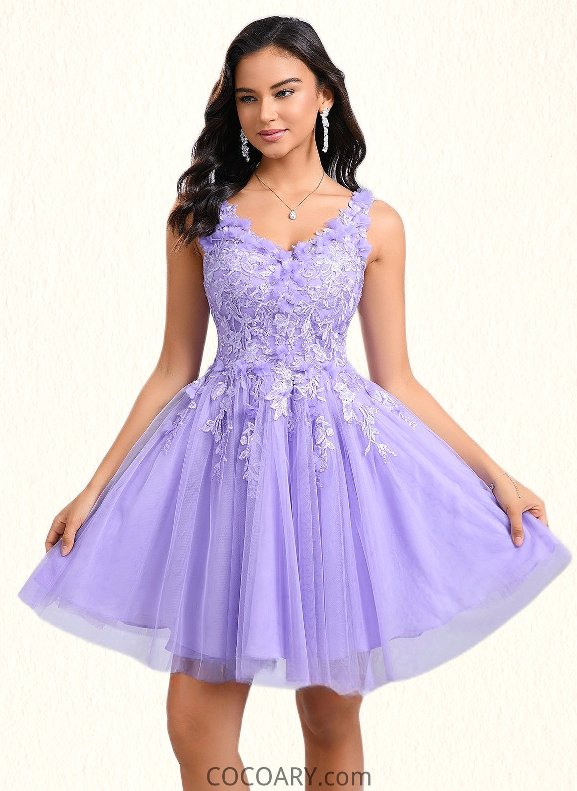 Vivien Ball-Gown/Princess V-Neck Short Lace Tulle Homecoming Dress With Flower DA8P0025656