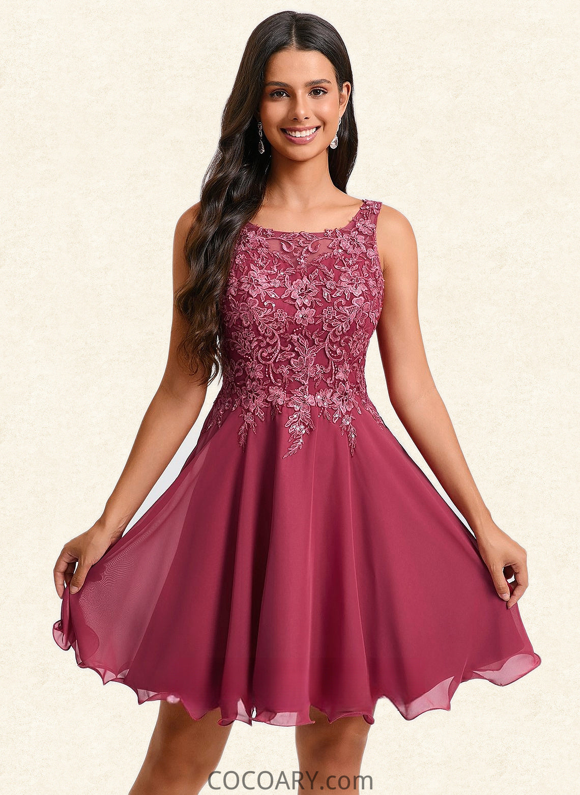 Judy A-line Scoop Short Chiffon Homecoming Dress With Sequins Appliques Lace DA8P0025681