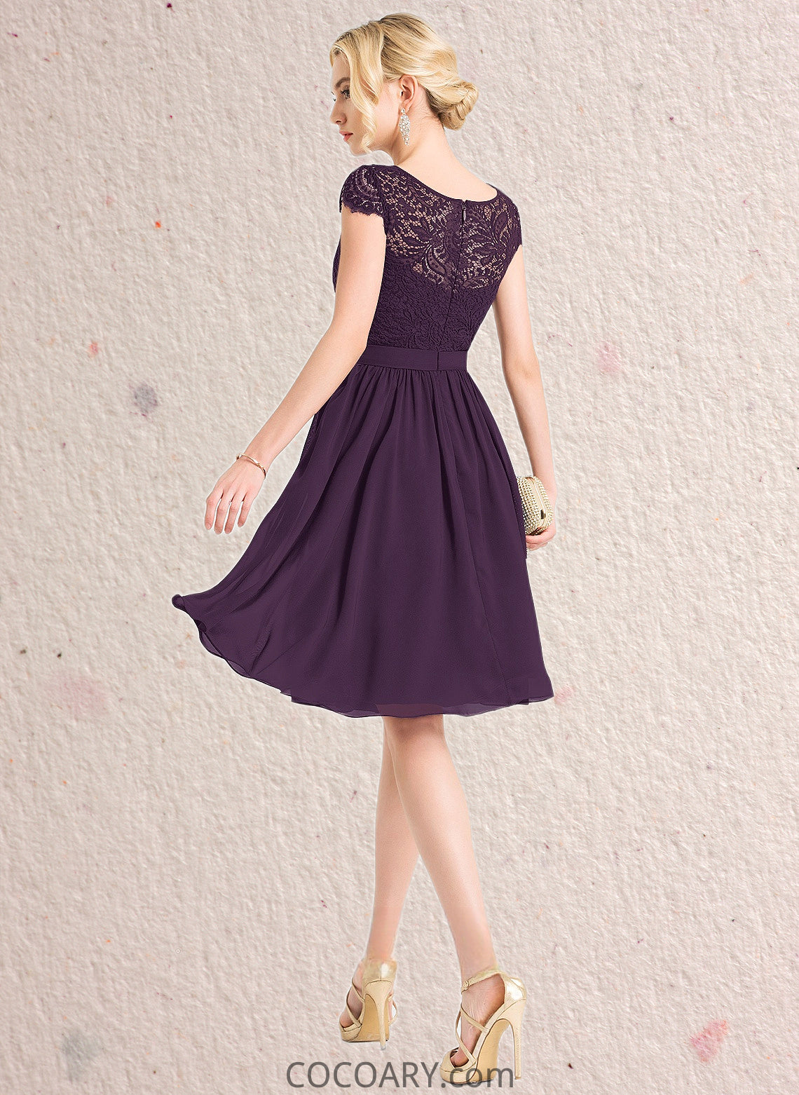 India A-line Scoop Knee-Length Lace Chiffon Homecoming Dress DA8P0025698