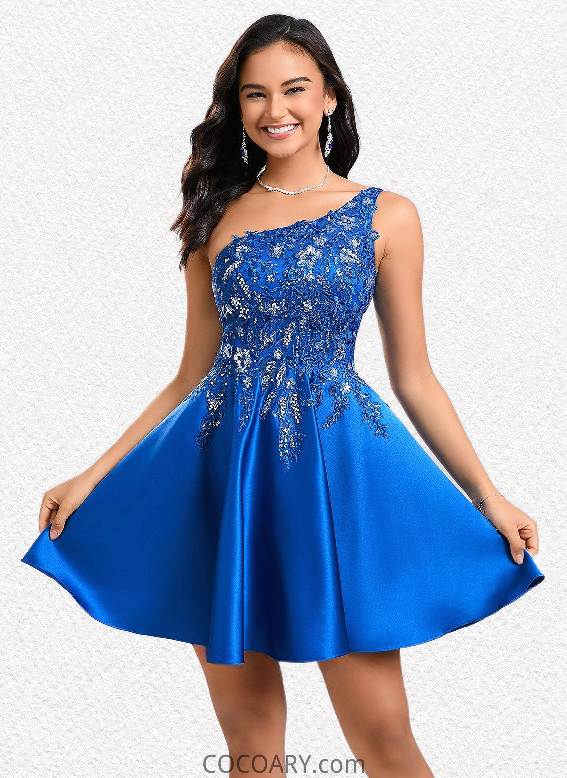 Rosalyn A-line One Shoulder Short Satin Homecoming Dress With Appliques Lace Sequins DA8P0025657