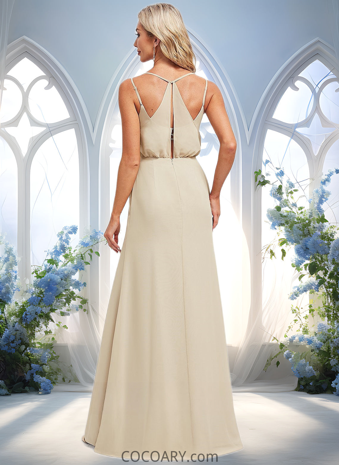 Giada A-line V-Neck Floor-Length Chiffon Bridesmaid Dress DA8P0025790