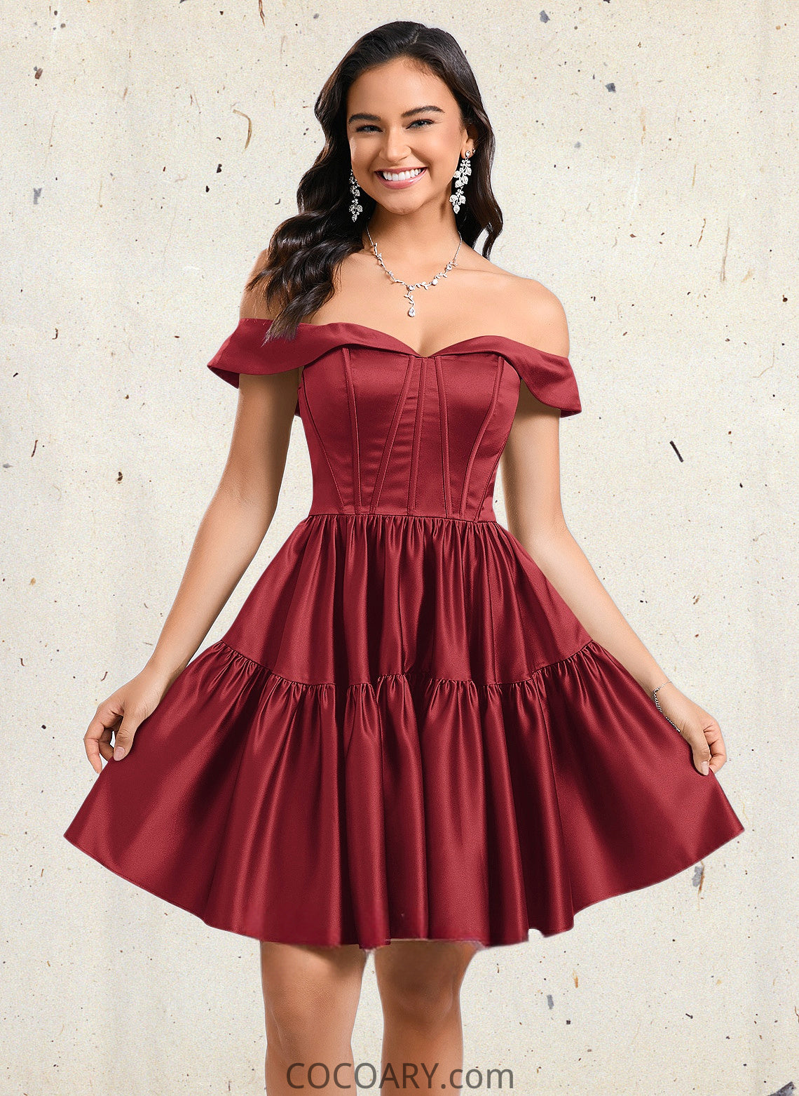 Tracy Ball-Gown/Princess Off the Shoulder Short Satin Homecoming Dress DA8P0025680