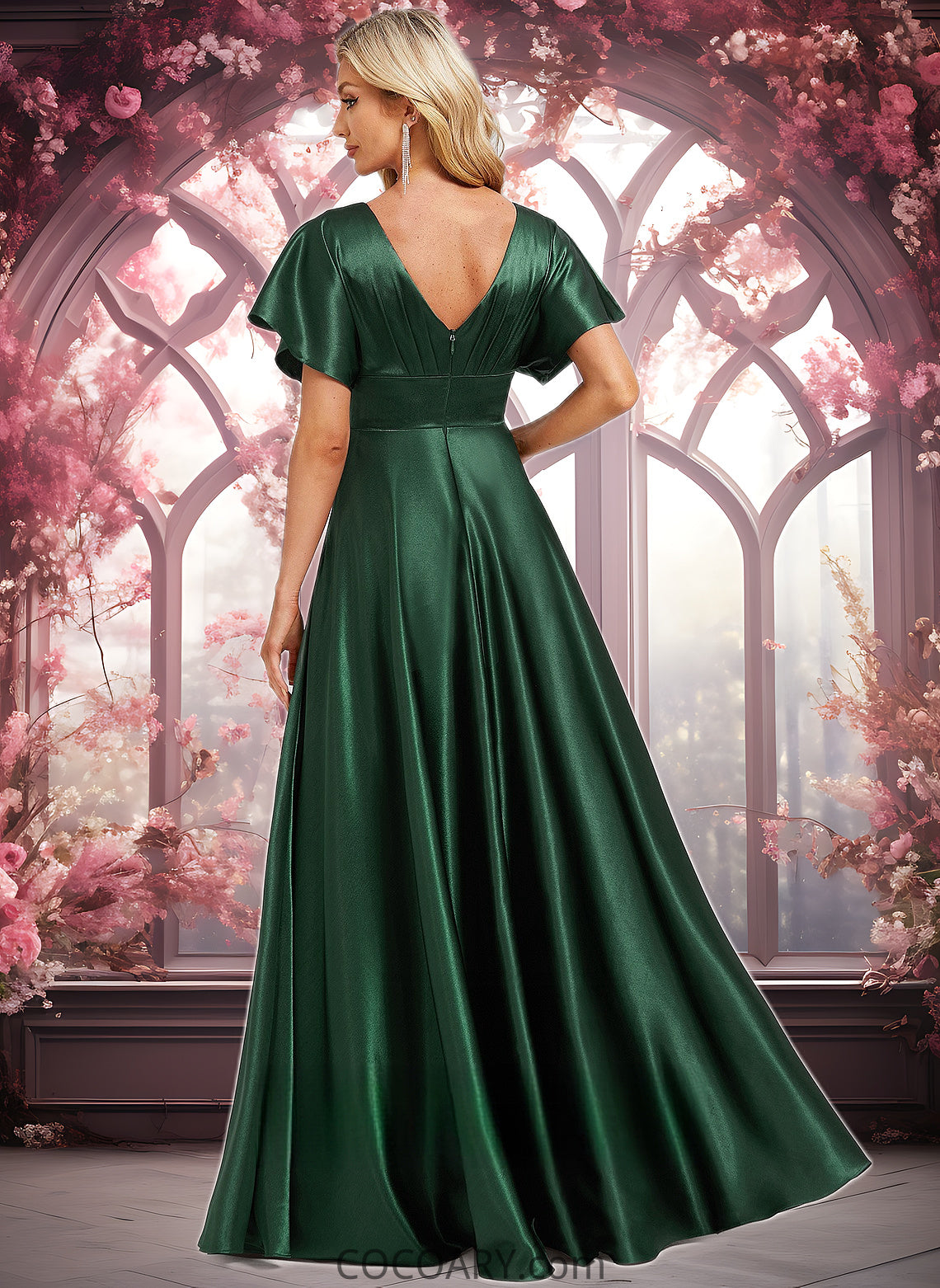 Harmony A-line V-Neck Floor-Length Stretch Satin Bridesmaid Dress DA8P0025782