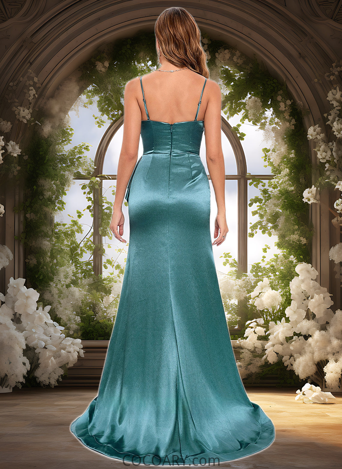 Tiffany Trumpet/Mermaid V-Neck Sweep Train Stretch Satin Prom Dresses DA8P0025855