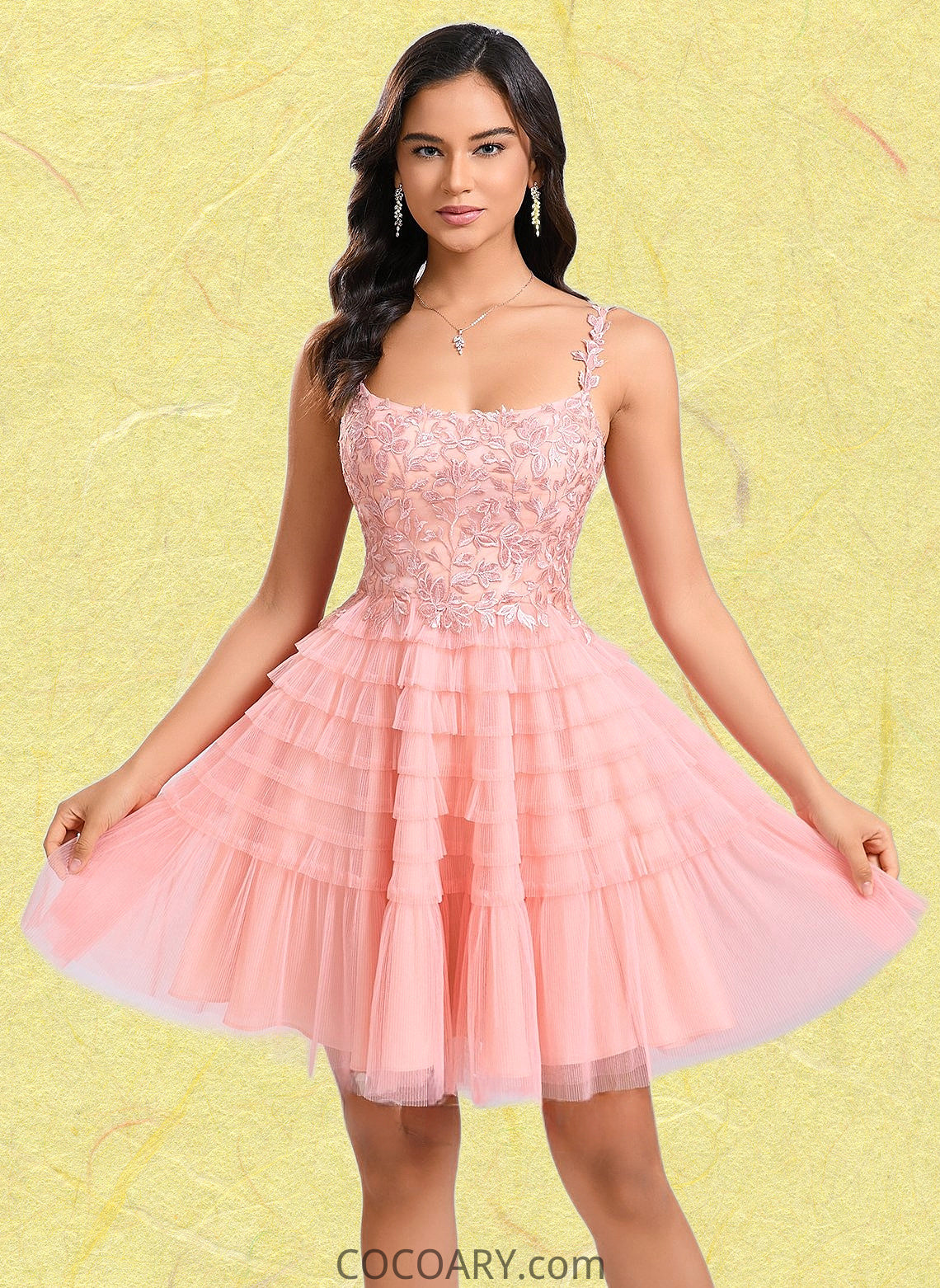 Frederica Ball-Gown/Princess Scoop Short Tulle Lace Homecoming Dress With Ruffle DA8P0025676