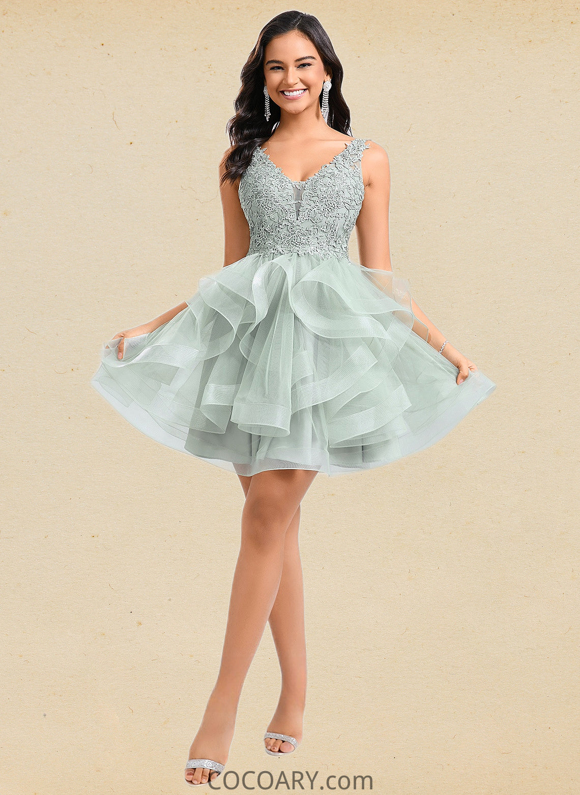 Brynn Ball-Gown/Princess V-Neck Short Tulle Lace Homecoming Dress DA8P0025671