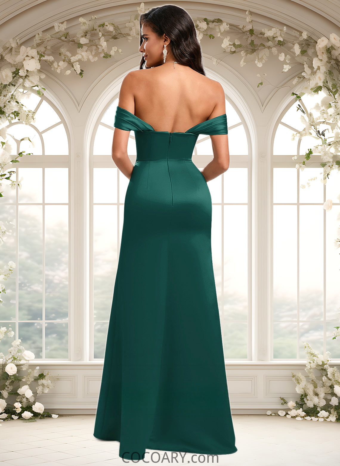 Martha Trumpet/Mermaid Off the Shoulder Square Floor-Length Satin Prom Dresses With Ruffle DA8P0025883