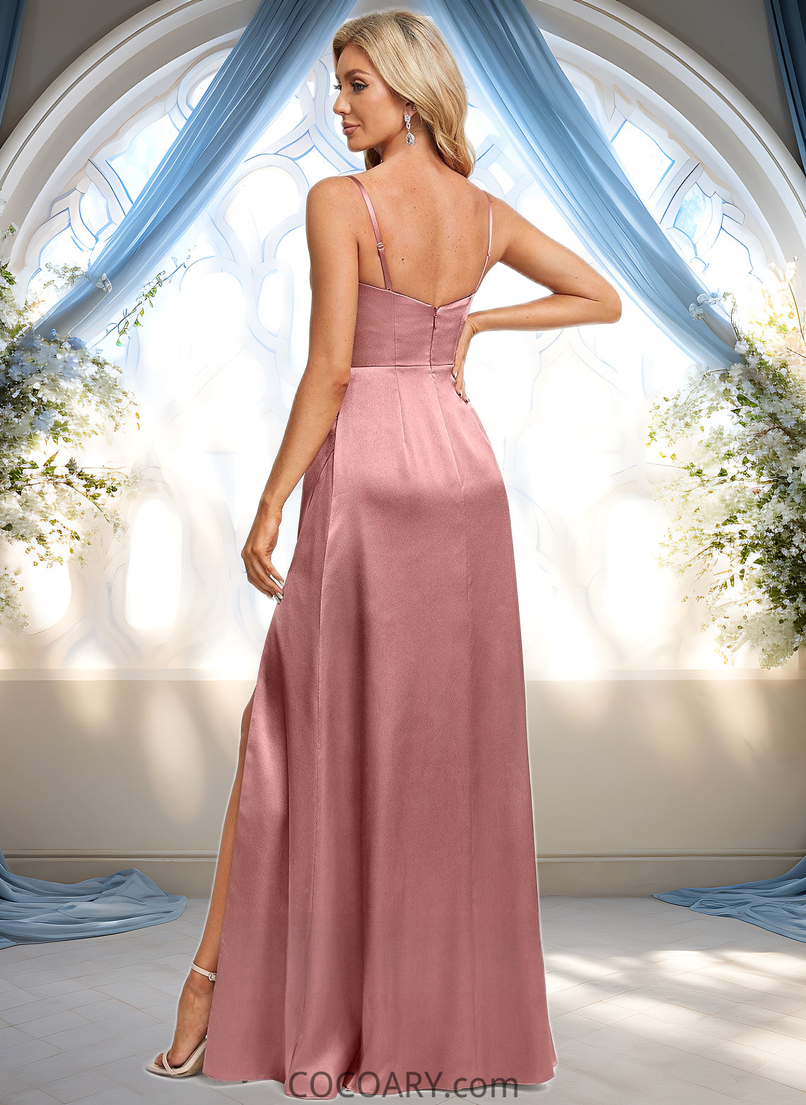 Elise A-line Cowl Floor-Length Stretch Satin Prom Dresses DA8P0025881