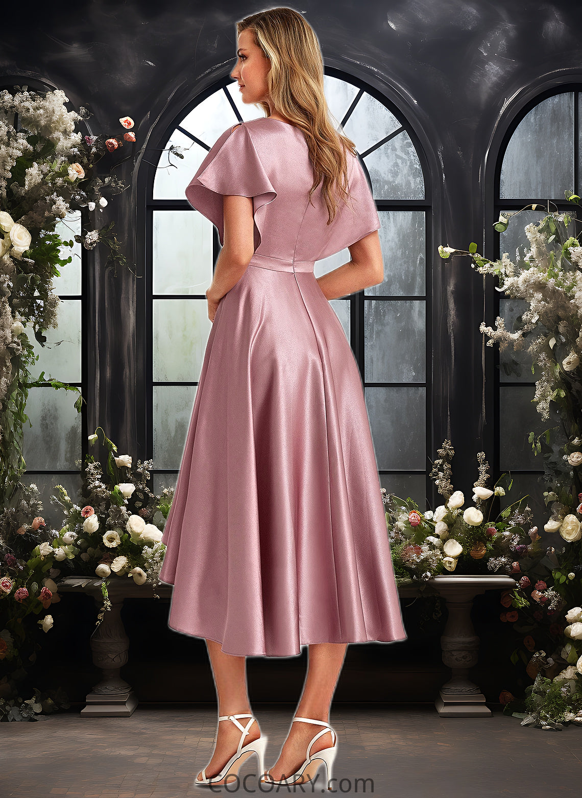 Jackie A-line V-Neck Asymmetrical Stretch Satin Bridesmaid Dress DA8P0025752