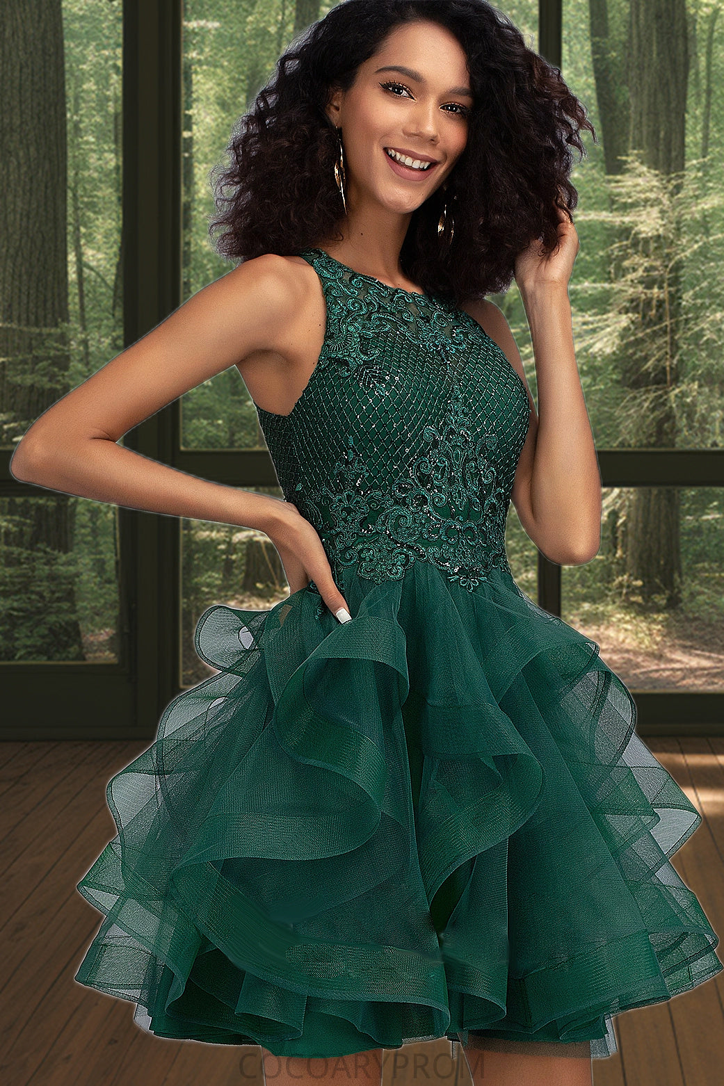 Aliana Ball-Gown/Princess Scoop Short/Mini Lace Tulle Homecoming Dress With Sequins DA8P0020537