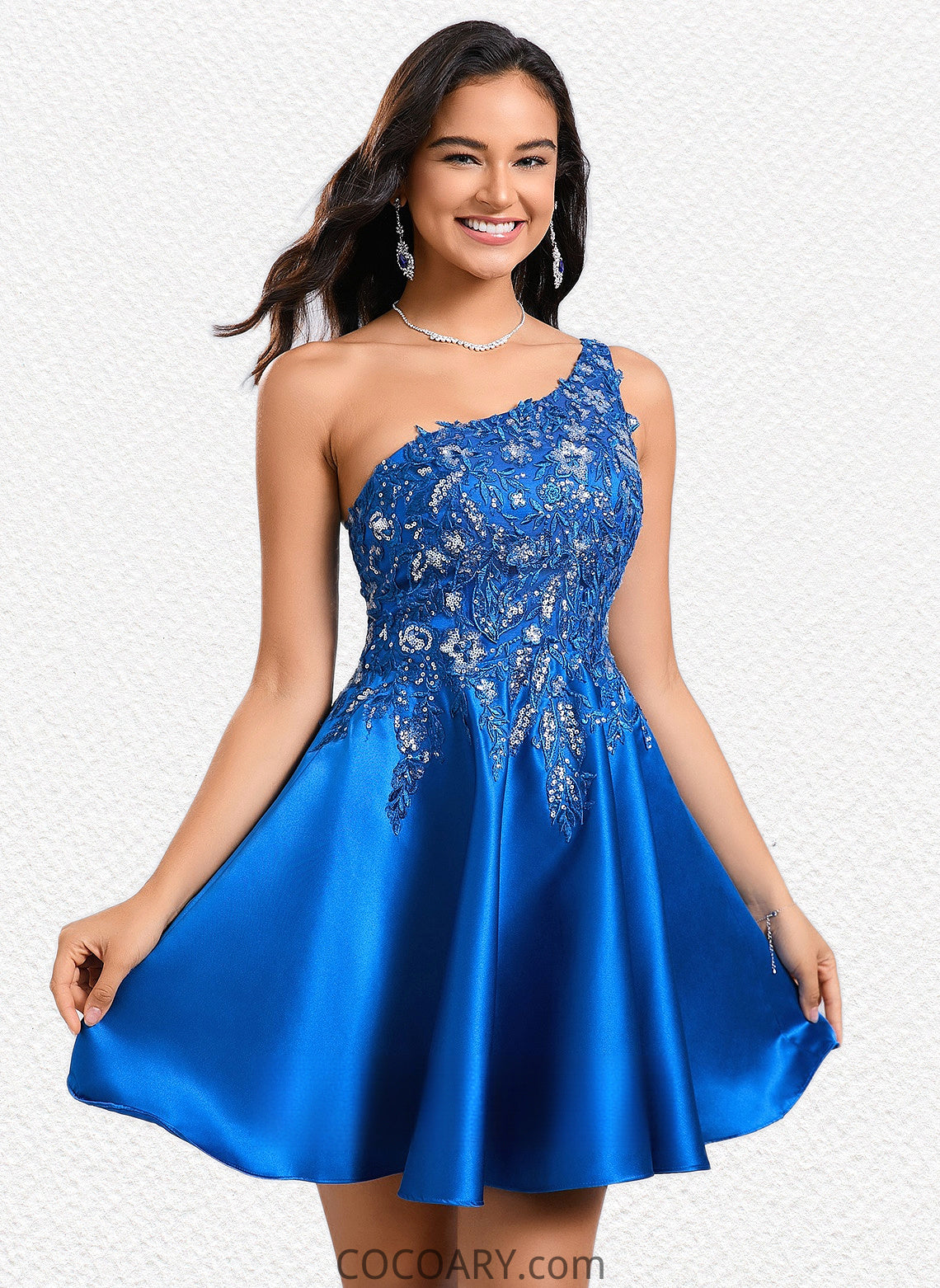 Rosalyn A-line One Shoulder Short Satin Homecoming Dress With Appliques Lace Sequins DA8P0025657