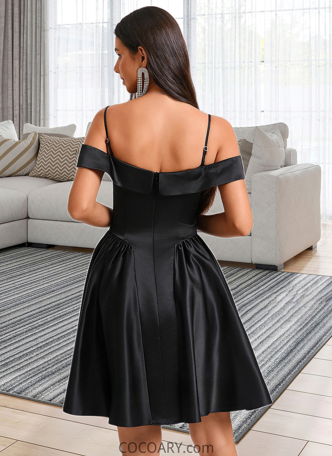 Miah A-line Off the Shoulder Short Satin Homecoming Dress DA8P0025704