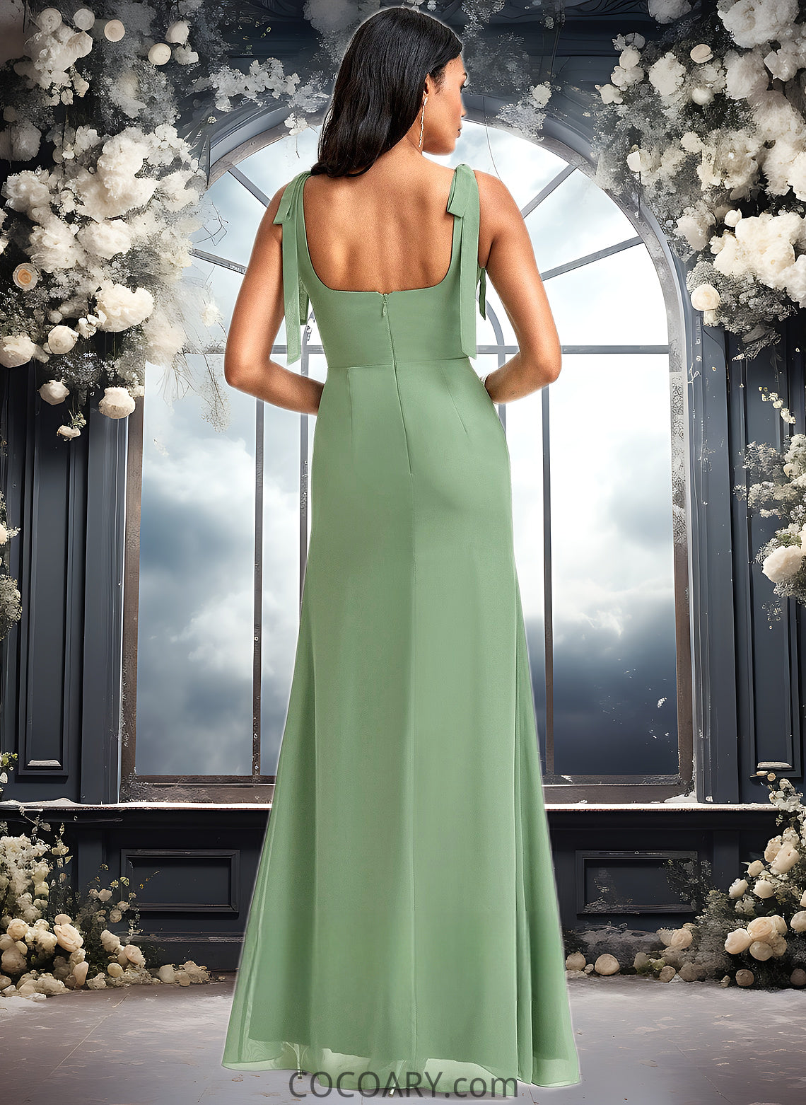 Josephine A-line Square Floor-Length Chiffon Bridesmaid Dress With Bow DA8P0025740