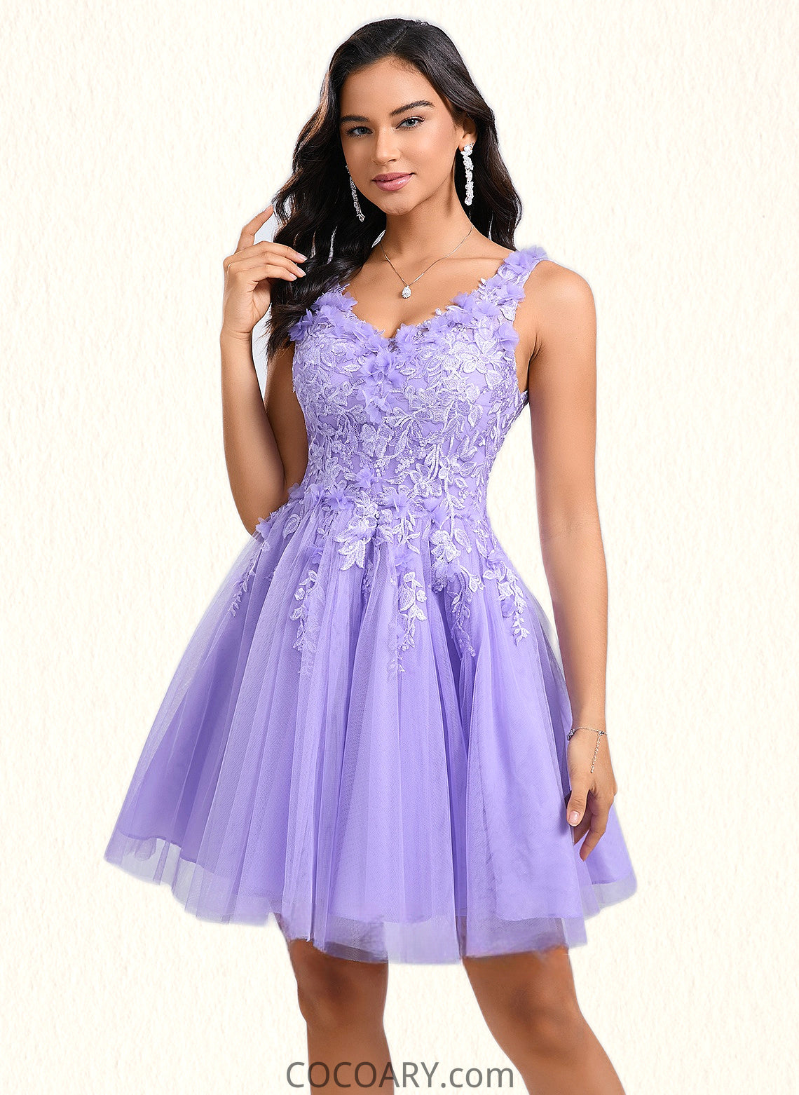 Vivien Ball-Gown/Princess V-Neck Short Lace Tulle Homecoming Dress With Flower DA8P0025656