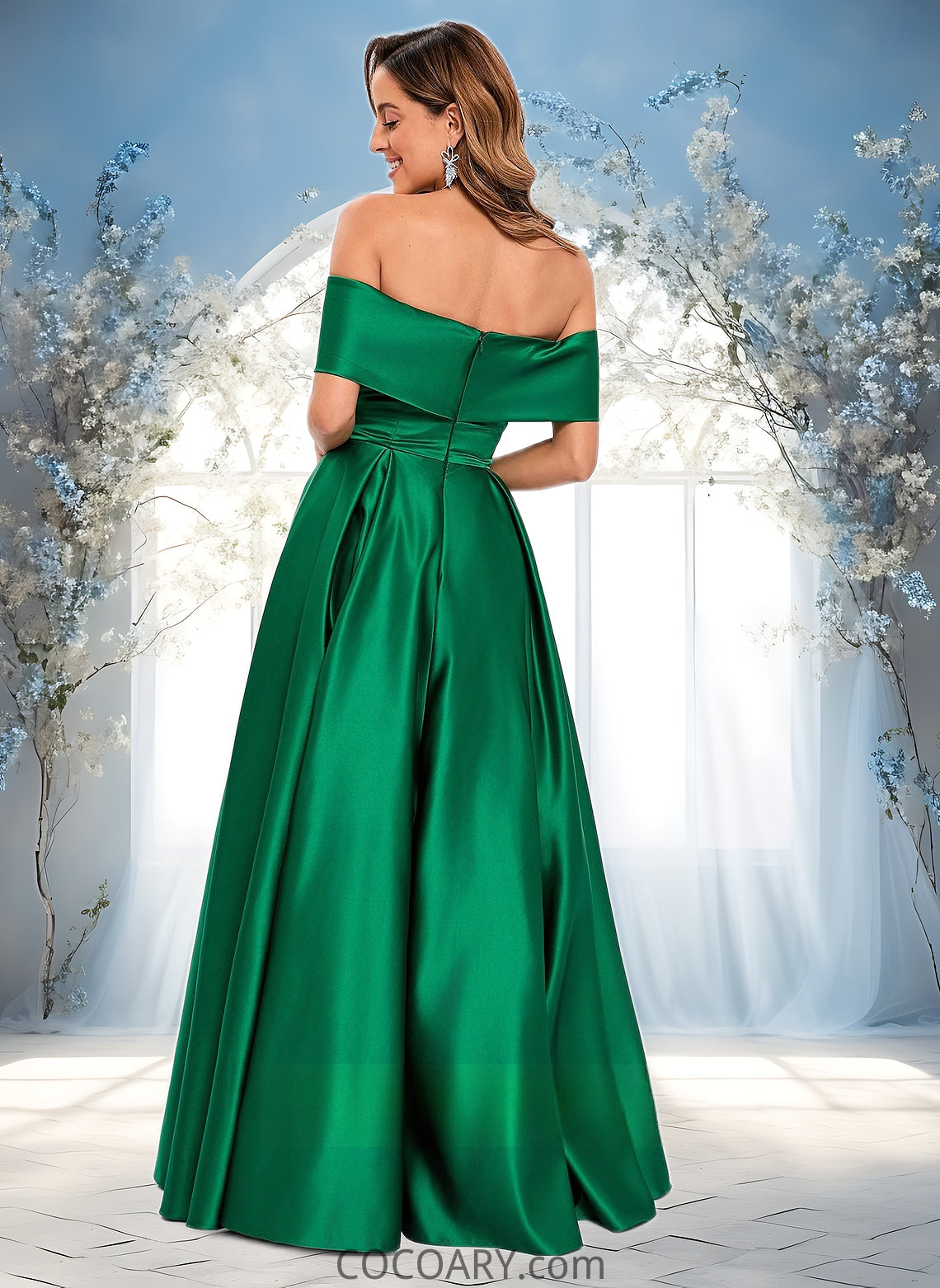 Nancy Ball-Gown/Princess Off the Shoulder Floor-Length Satin Prom Dresses DA8P0025871