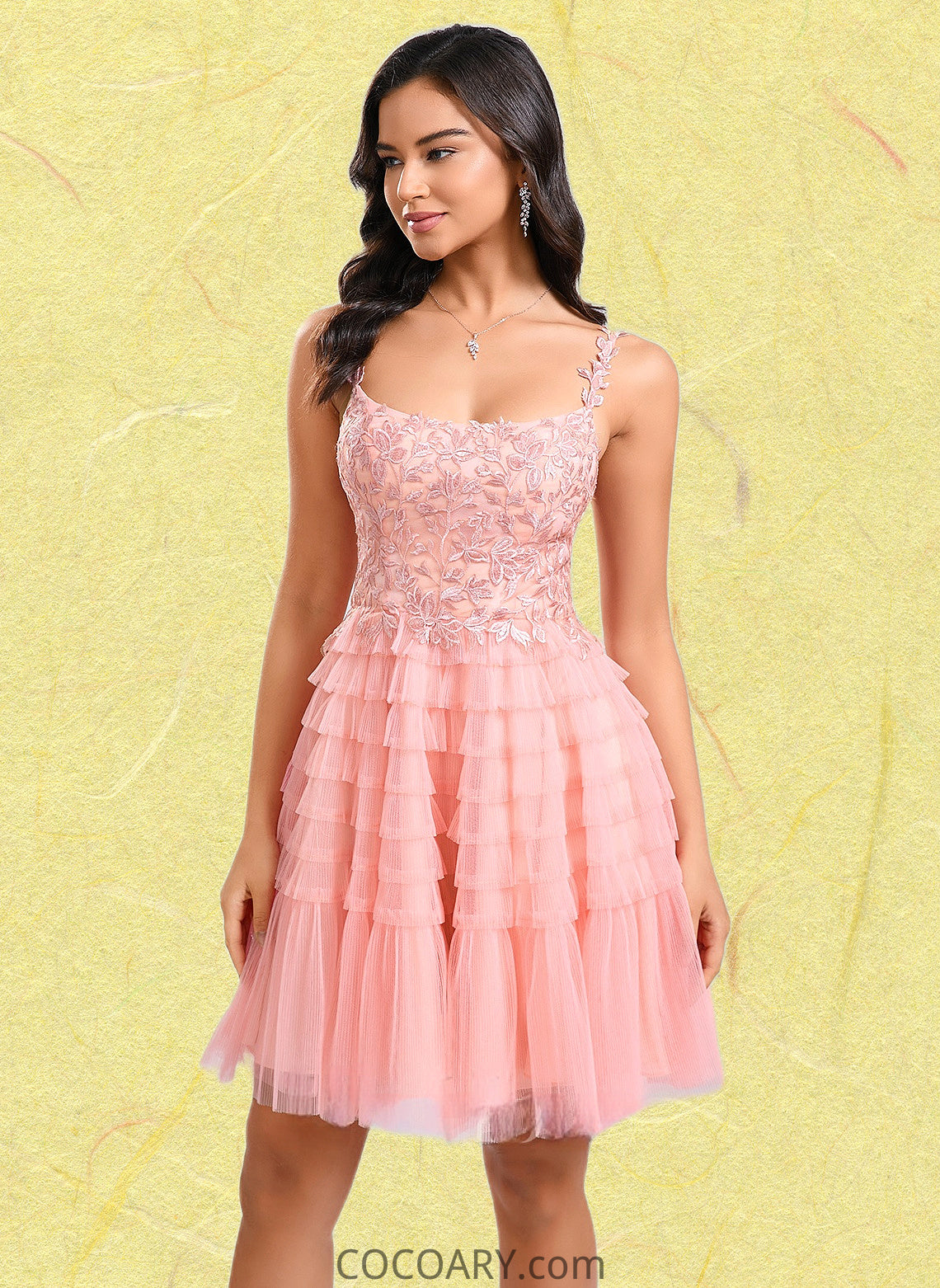 Frederica Ball-Gown/Princess Scoop Short Tulle Lace Homecoming Dress With Ruffle DA8P0025676