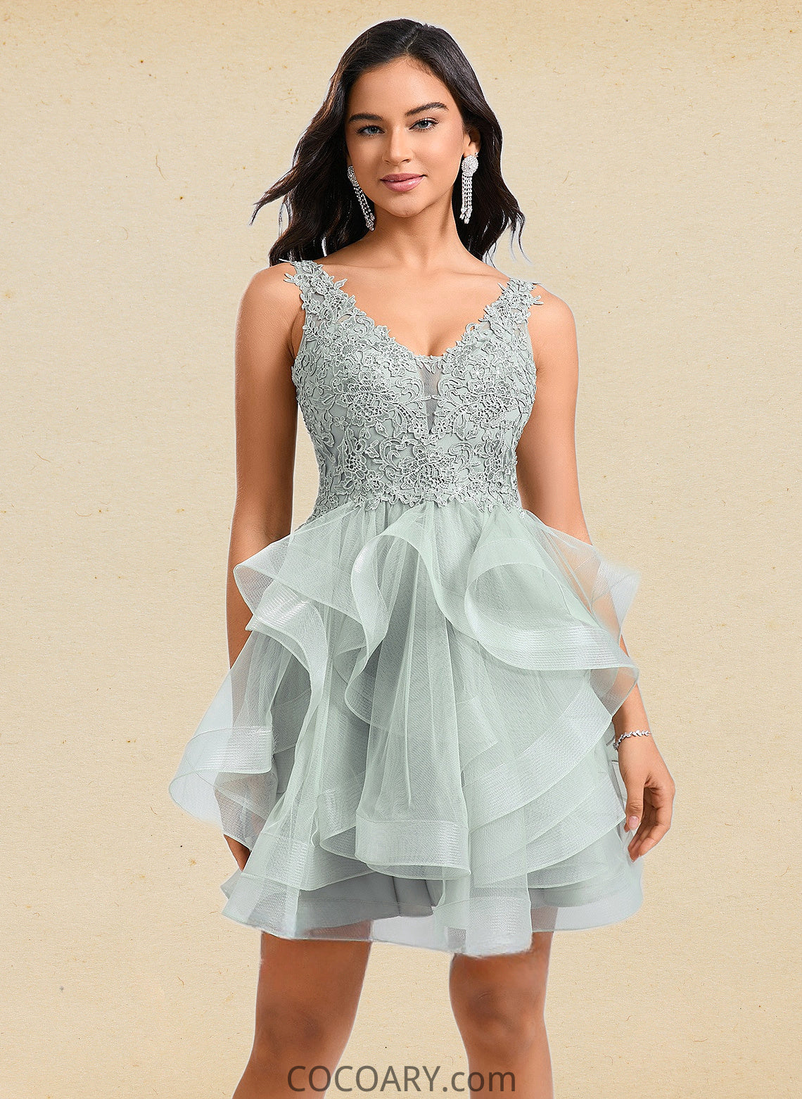 Brynn Ball-Gown/Princess V-Neck Short Tulle Lace Homecoming Dress DA8P0025671