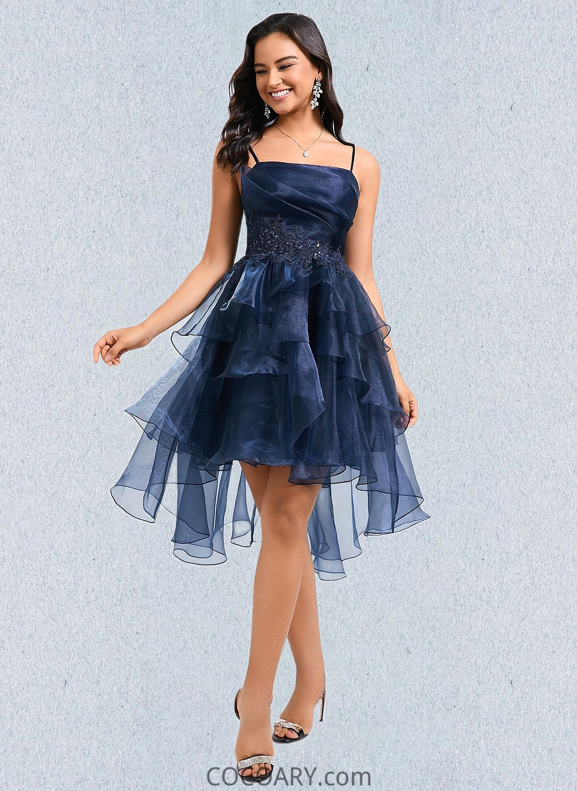 Shaniya Ball-Gown/Princess Straight Asymmetrical Organza Homecoming Dress With Sequins Appliques Lace DA8P0025652