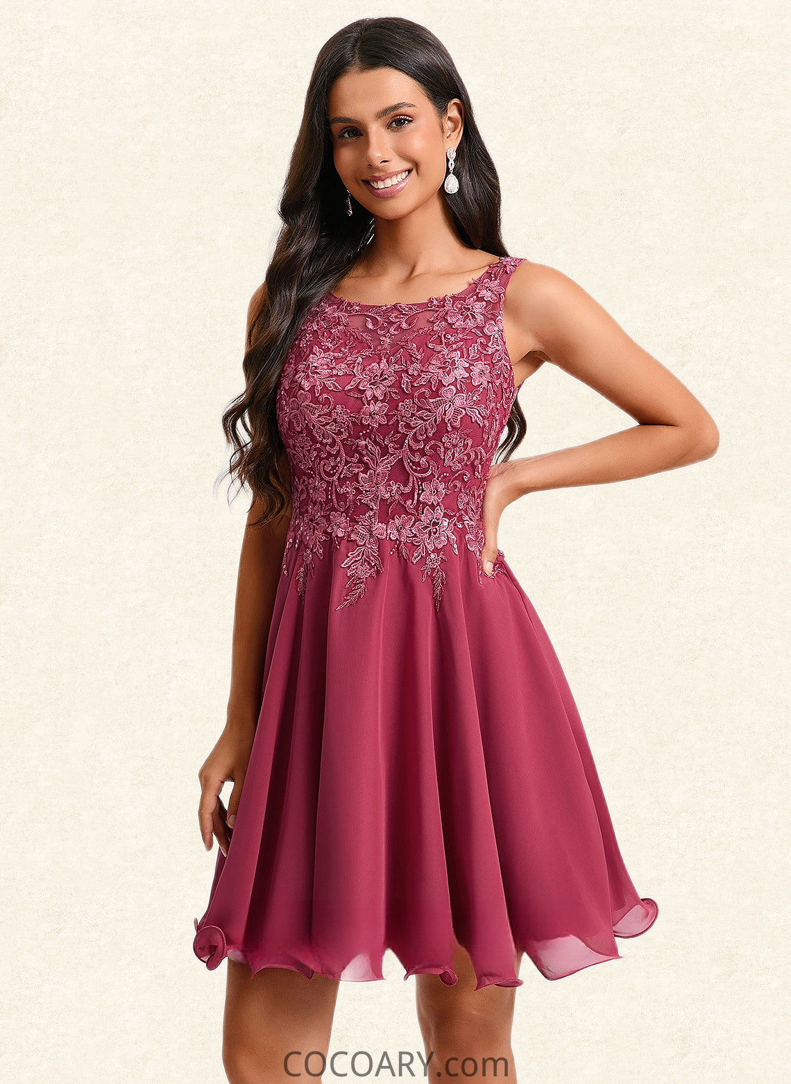 Judy A-line Scoop Short Chiffon Homecoming Dress With Sequins Appliques Lace DA8P0025681