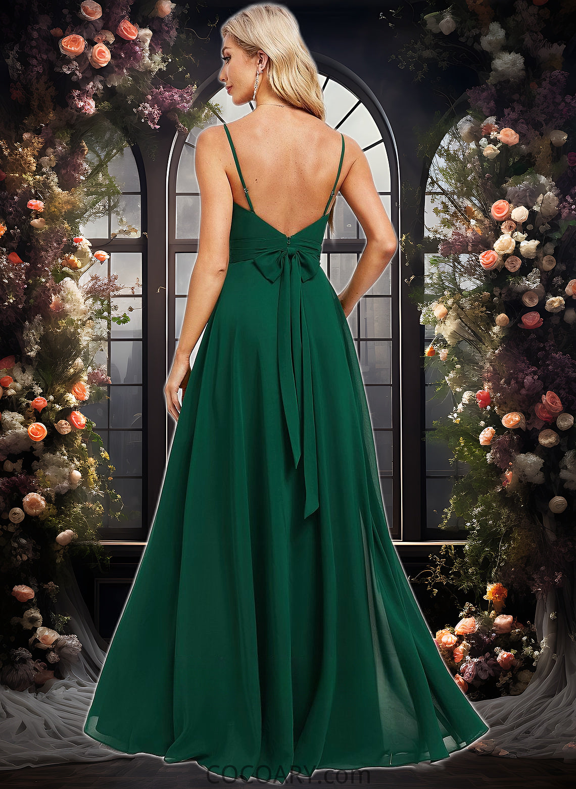 Kamari A-line V-Neck Floor-Length Chiffon Bridesmaid Dress DA8P0025813