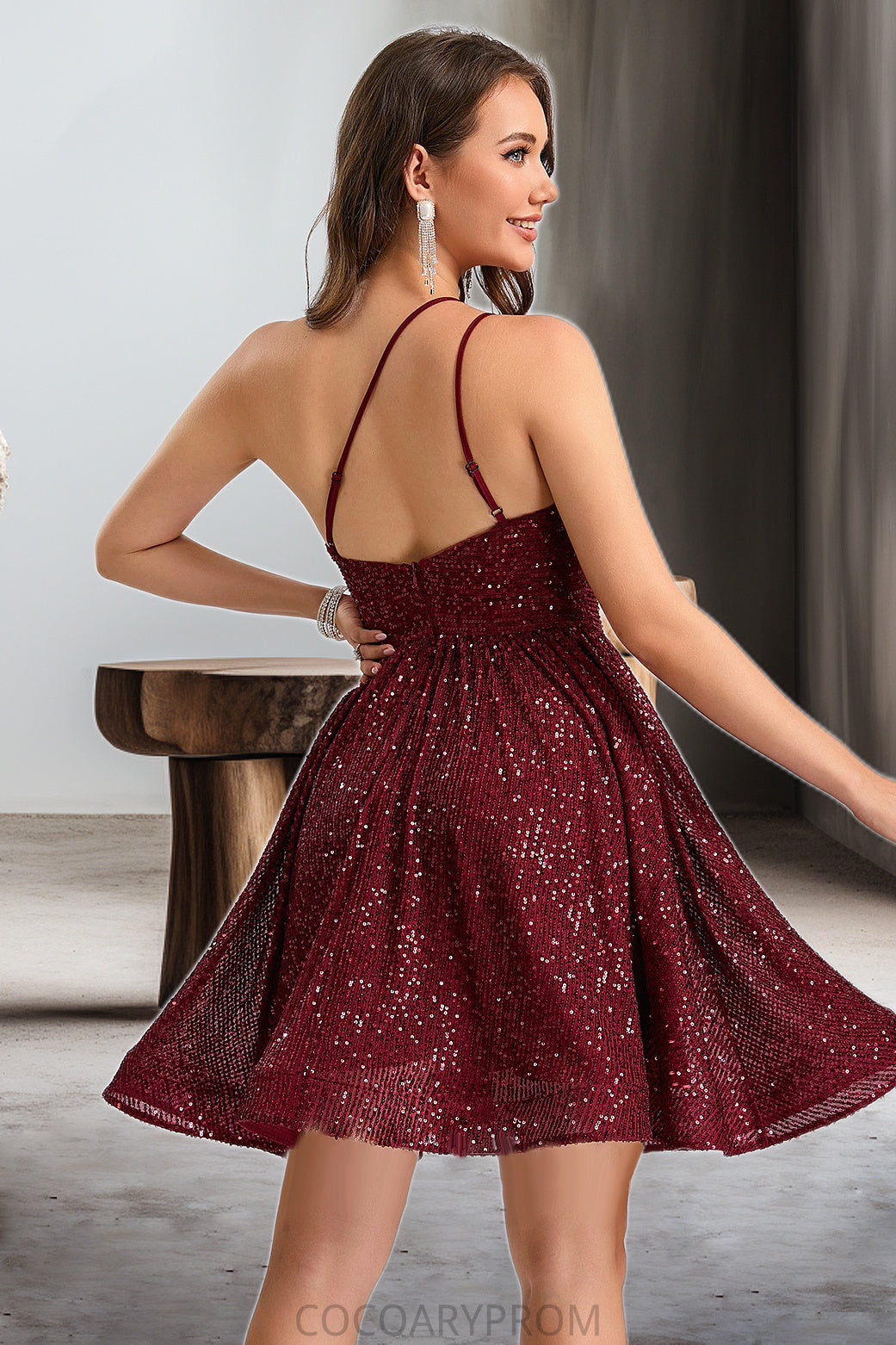 Ashtyn A-line One Shoulder Short/Mini Sequin Homecoming Dress With Sequins DA8P0020485