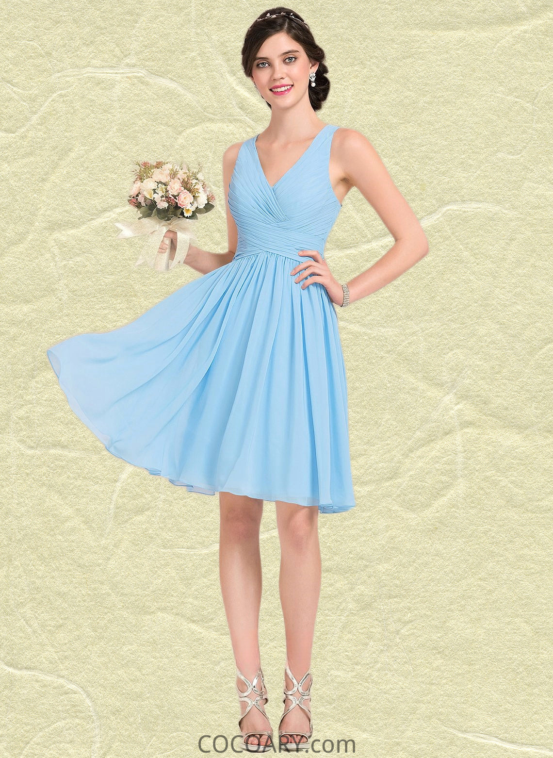 Daisy A-line V-Neck Knee-Length Chiffon Homecoming Dress With Ruffle DA8P0025703