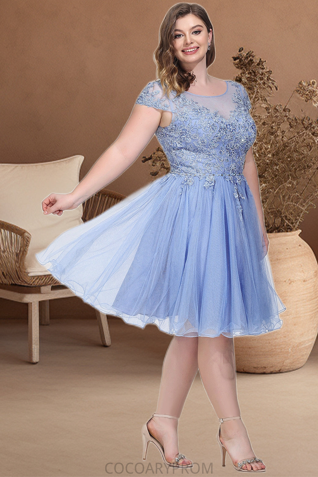 Aurora A-line Scoop Short/Mini Tulle Homecoming Dress With Beading Appliques Lace DA8P0020547