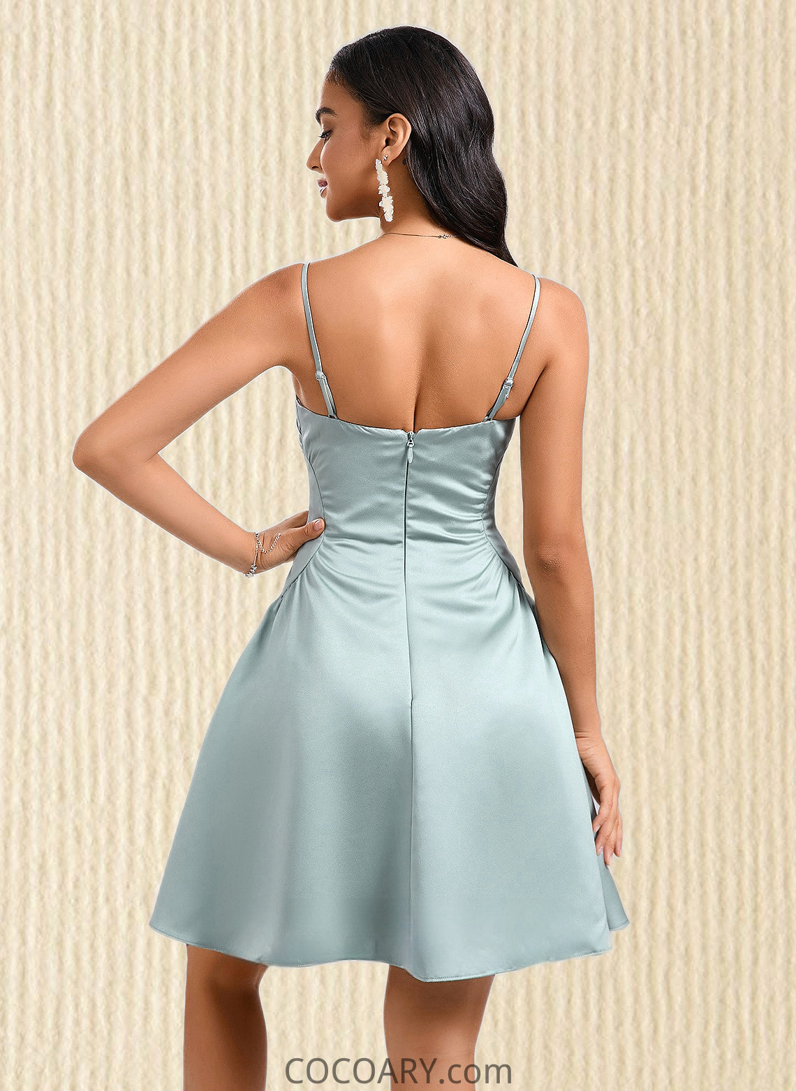 Jenna A-line Straight Short Satin Homecoming Dress DA8P0025643