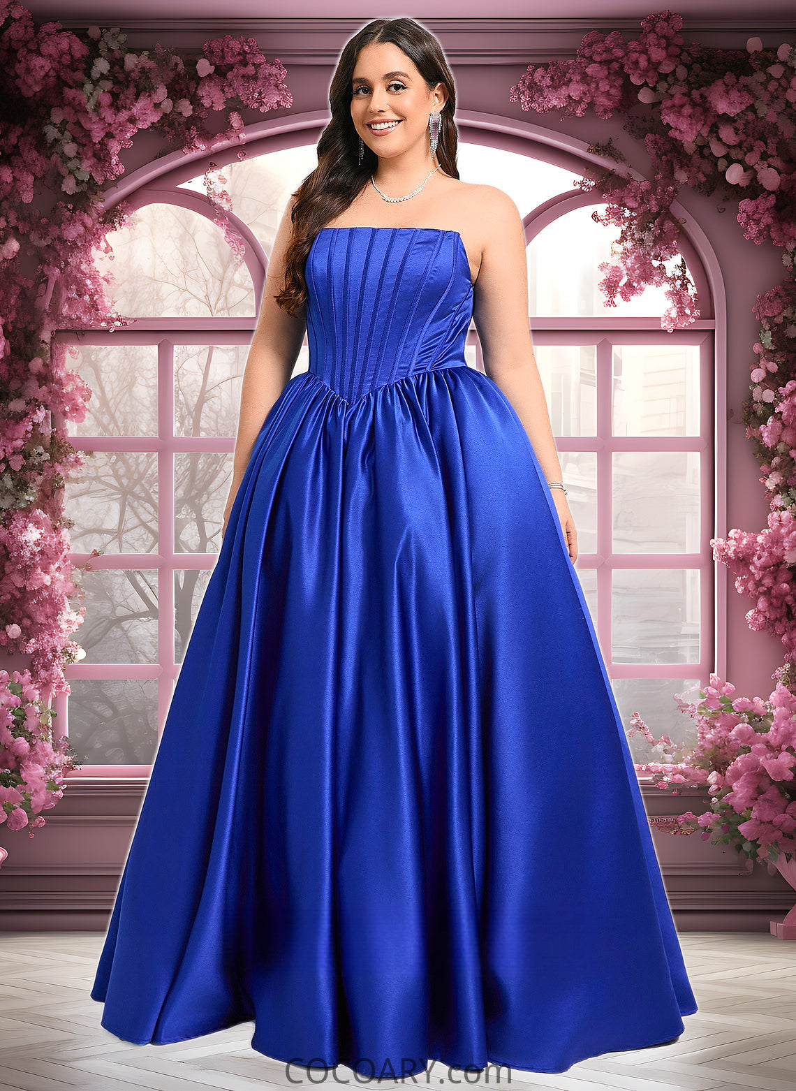 Anne Ball-Gown/Princess Straight Floor-Length Satin Prom Dresses DA8P0025831