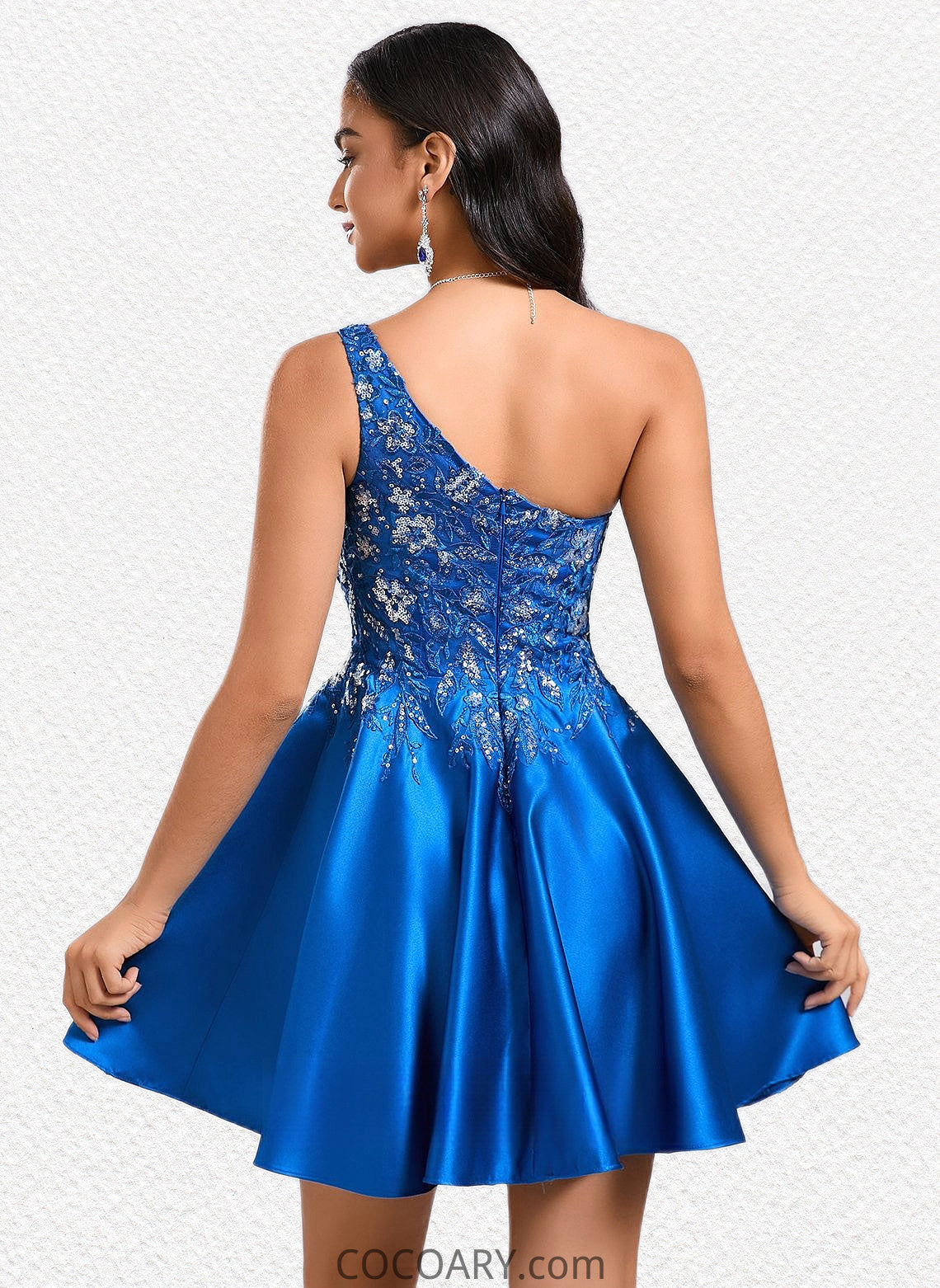 Rosalyn A-line One Shoulder Short Satin Homecoming Dress With Appliques Lace Sequins DA8P0025657