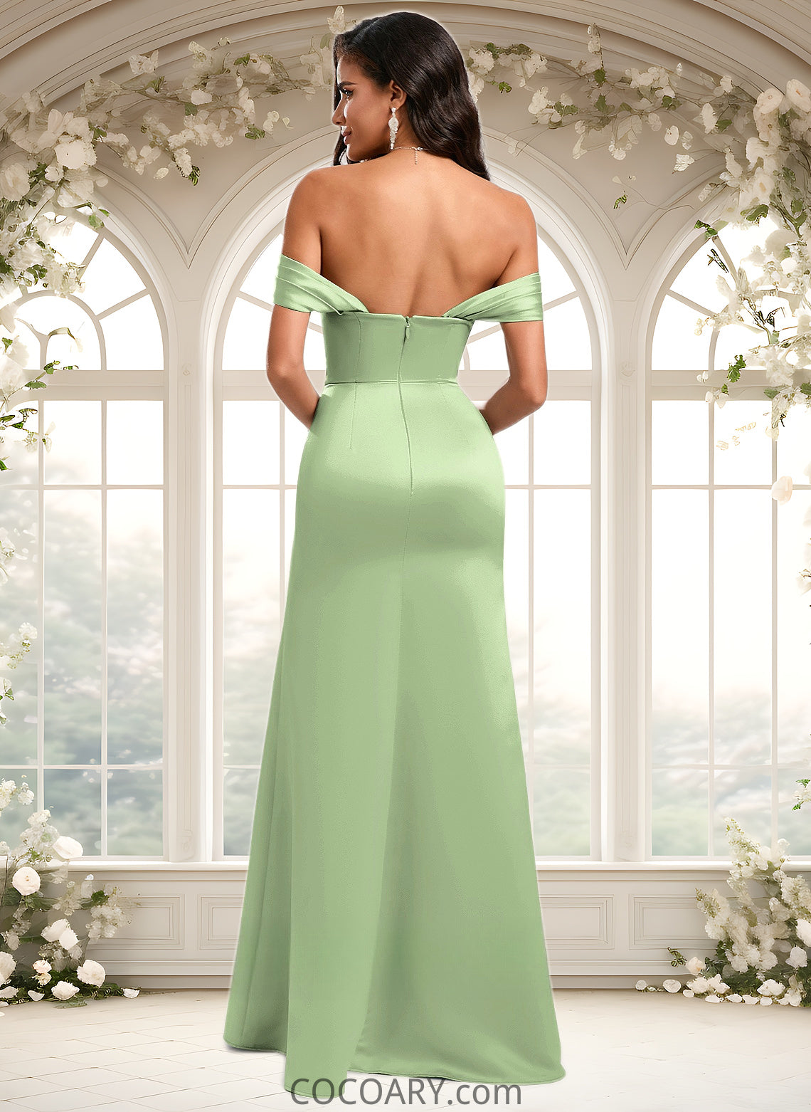 Martha Trumpet/Mermaid Off the Shoulder Square Floor-Length Satin Prom Dresses With Ruffle DA8P0025883