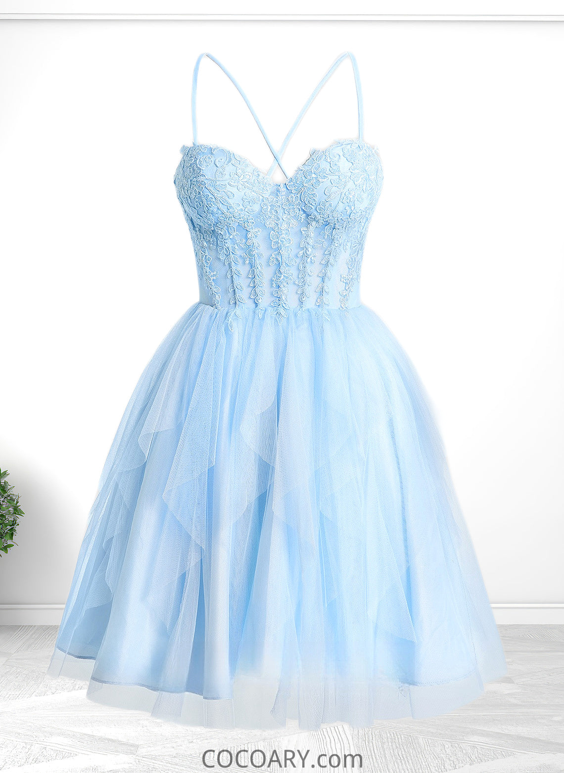 Sherry Ball-Gown/Princess Sweetheart Short Lace Tulle Homecoming Dress With Ruffle DA8P0025707