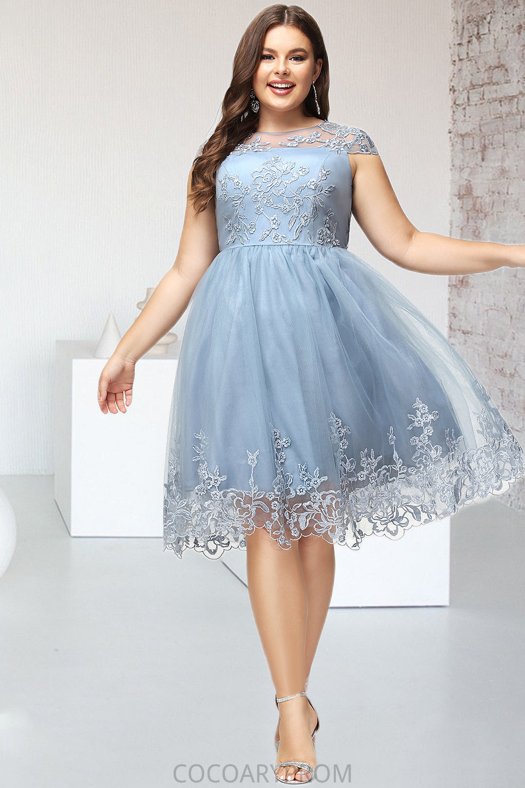 Natalie A-line Scoop Knee-Length Lace Tulle Homecoming Dress With Sequins DA8P0020579