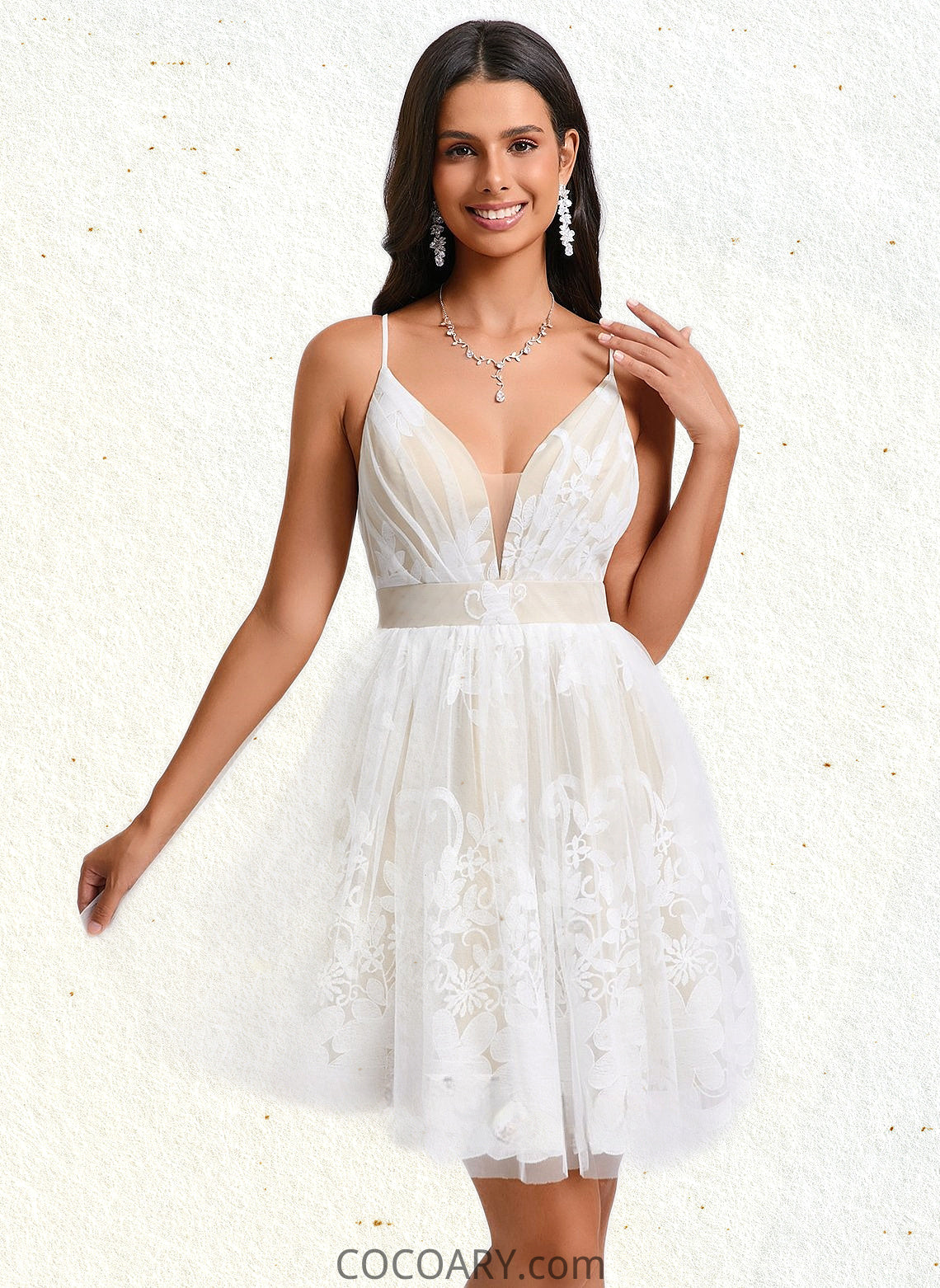 Kaylynn Ball-Gown/Princess V-Neck Short Tulle Lace Homecoming Dress With Pleated DA8P0025711