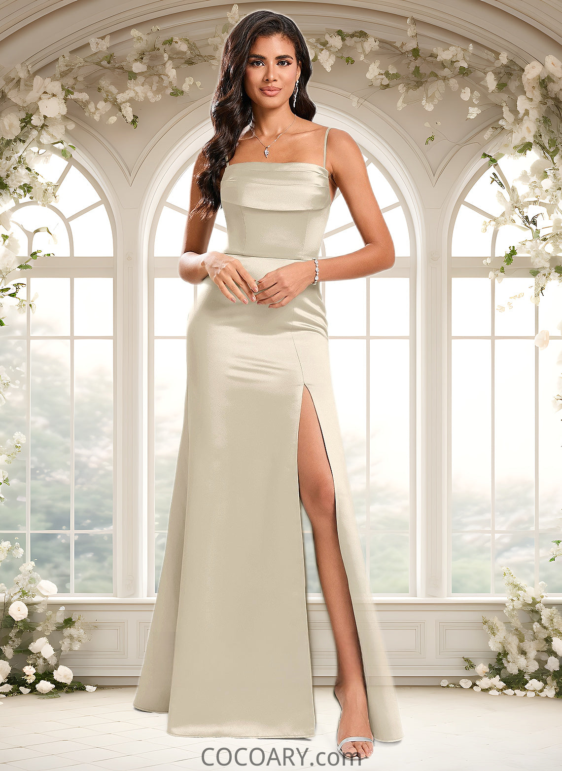 Martha Trumpet/Mermaid Off the Shoulder Square Floor-Length Satin Prom Dresses With Ruffle DA8P0025883