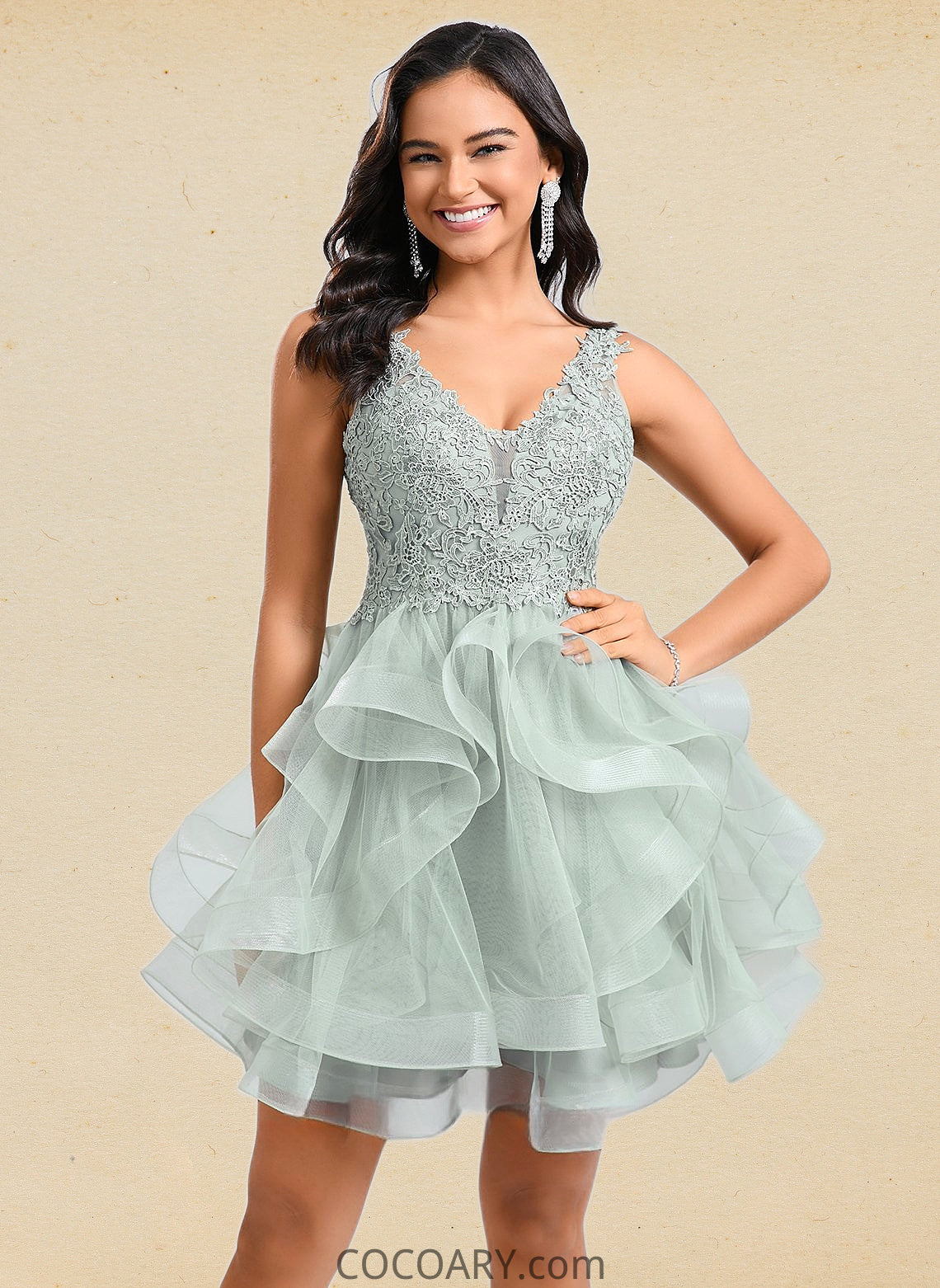 Brynn Ball-Gown/Princess V-Neck Short Tulle Lace Homecoming Dress DA8P0025671