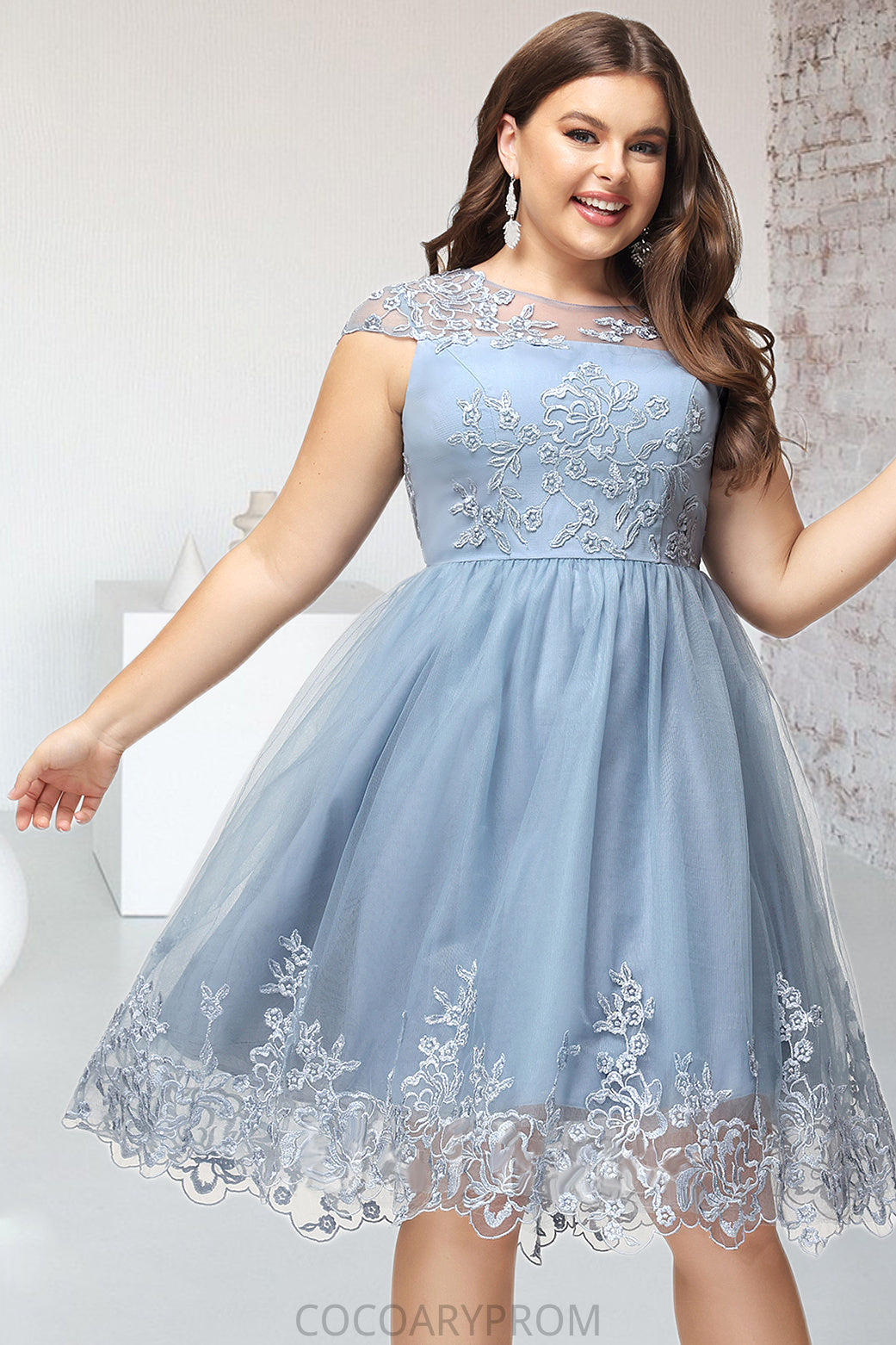 Natalie A-line Scoop Knee-Length Lace Tulle Homecoming Dress With Sequins DA8P0020579