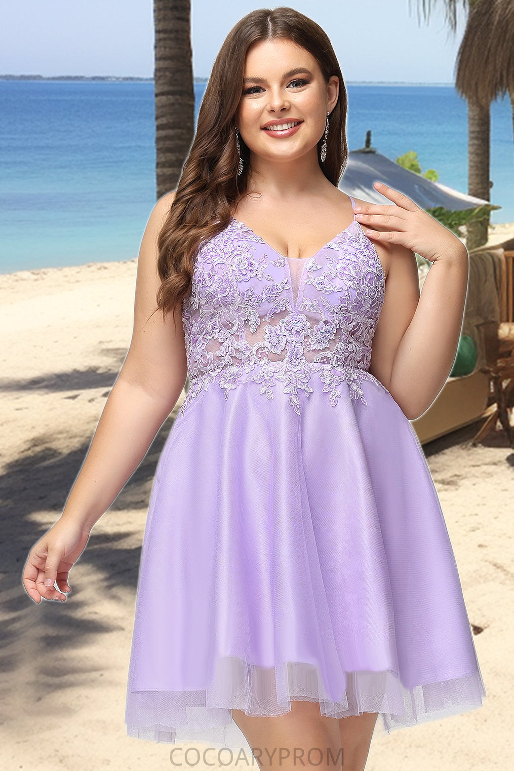 Theresa A-line V-Neck Short/Mini Lace Tulle Homecoming Dress With Beading DA8P0020501