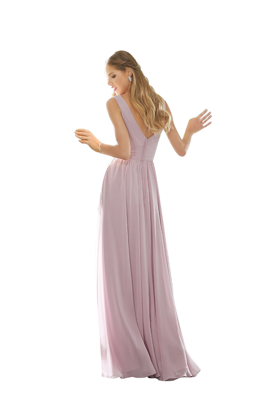 Elsa Sleeveless V-Neck Floor Length A-Line/Princess Chiffon Natural Waist Bridesmaid Dresses