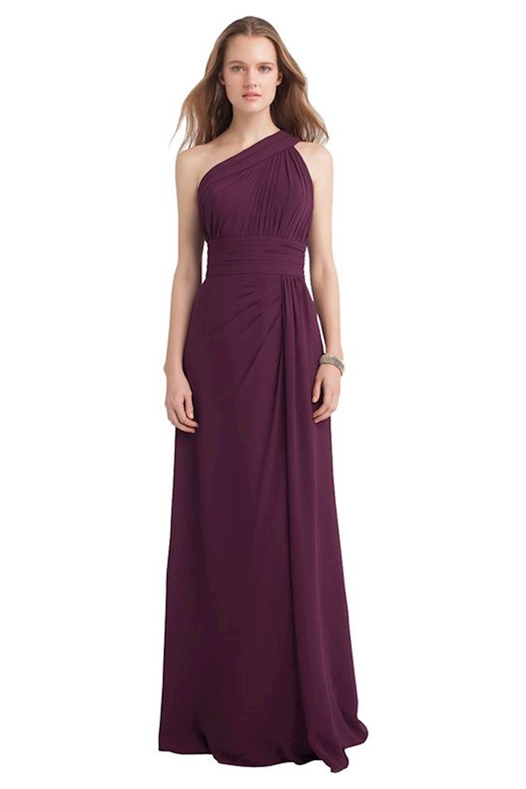 Camille Floor Length Chiffon A-Line/Princess Natural Waist Sleeveless One Shoulder Bridesmaid Dresses