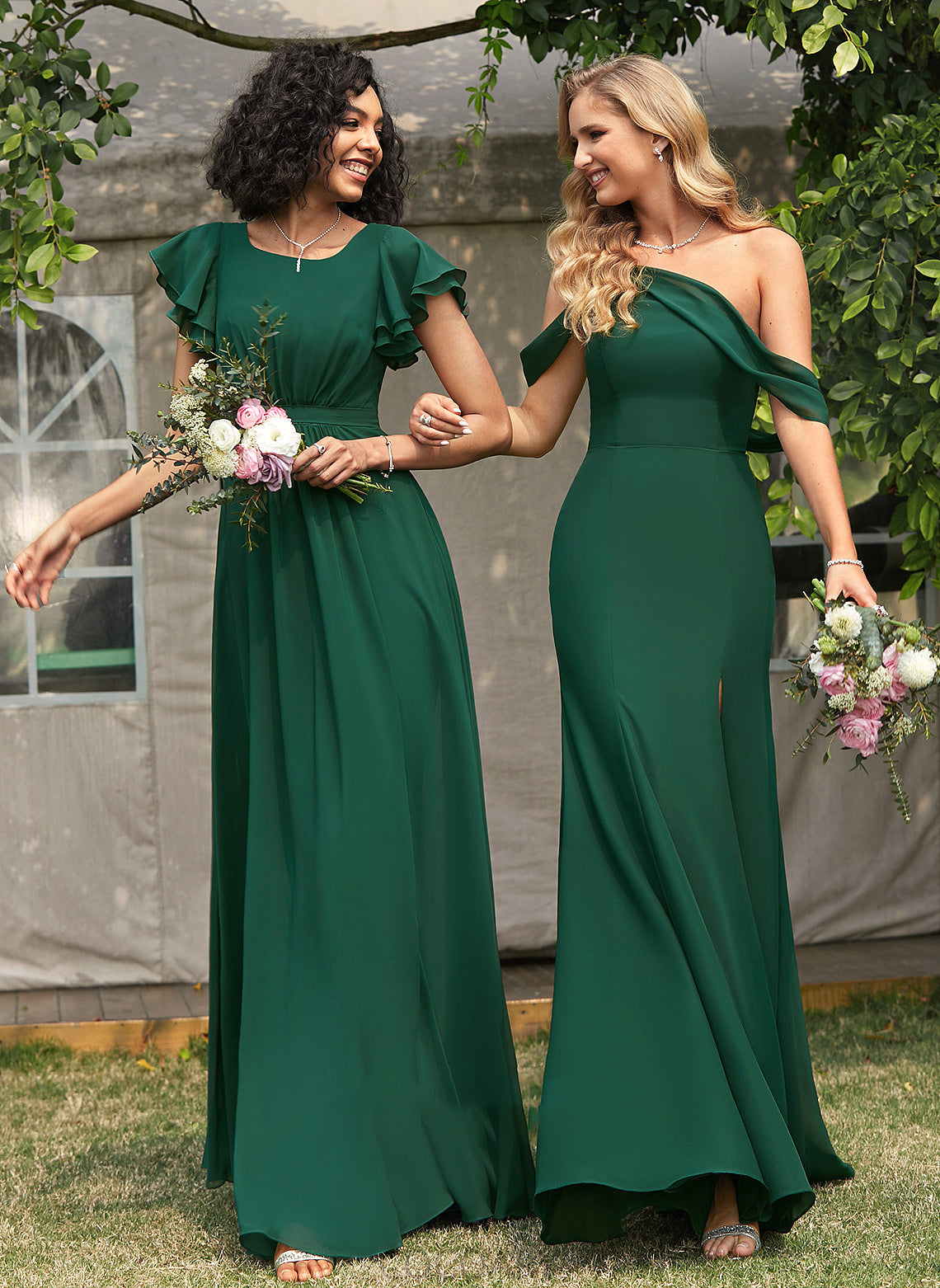 Silhouette Neckline Length Floor-Length SplitFront Fabric One-Shoulder Embellishment Trumpet/Mermaid Izabelle Floor Length Sleeveless Bridesmaid Dresses