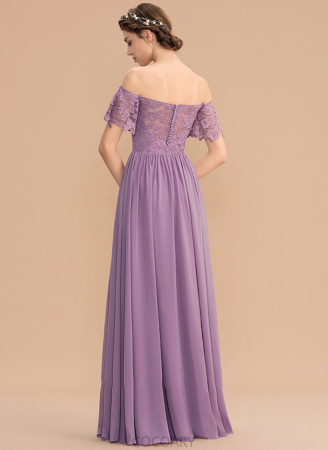 Length SplitFront Floor-Length A-Line Neckline Fabric Off-the-Shoulder Embellishment Silhouette Yasmine Floor Length A-Line/Princess Bridesmaid Dresses