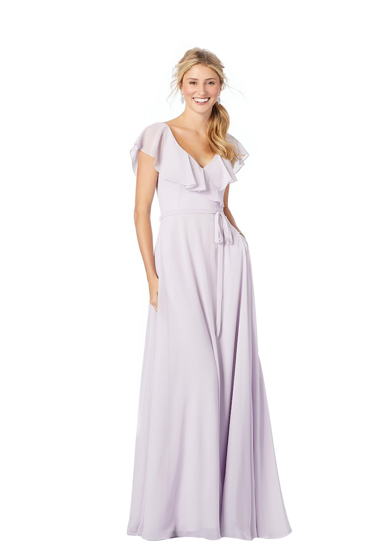 Kelly Short Sleeves V-Neck A-Line/Princess Chiffon Natural Waist Floor Length Bridesmaid Dresses