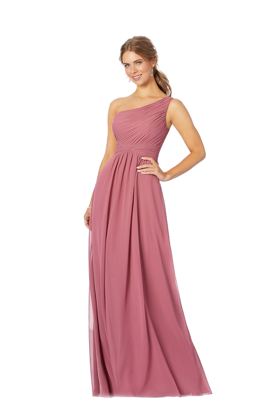 Michelle A-Line/Princess Floor Length One Shoulder Chiffon Natural Waist Sleeveless Bridesmaid Dresses